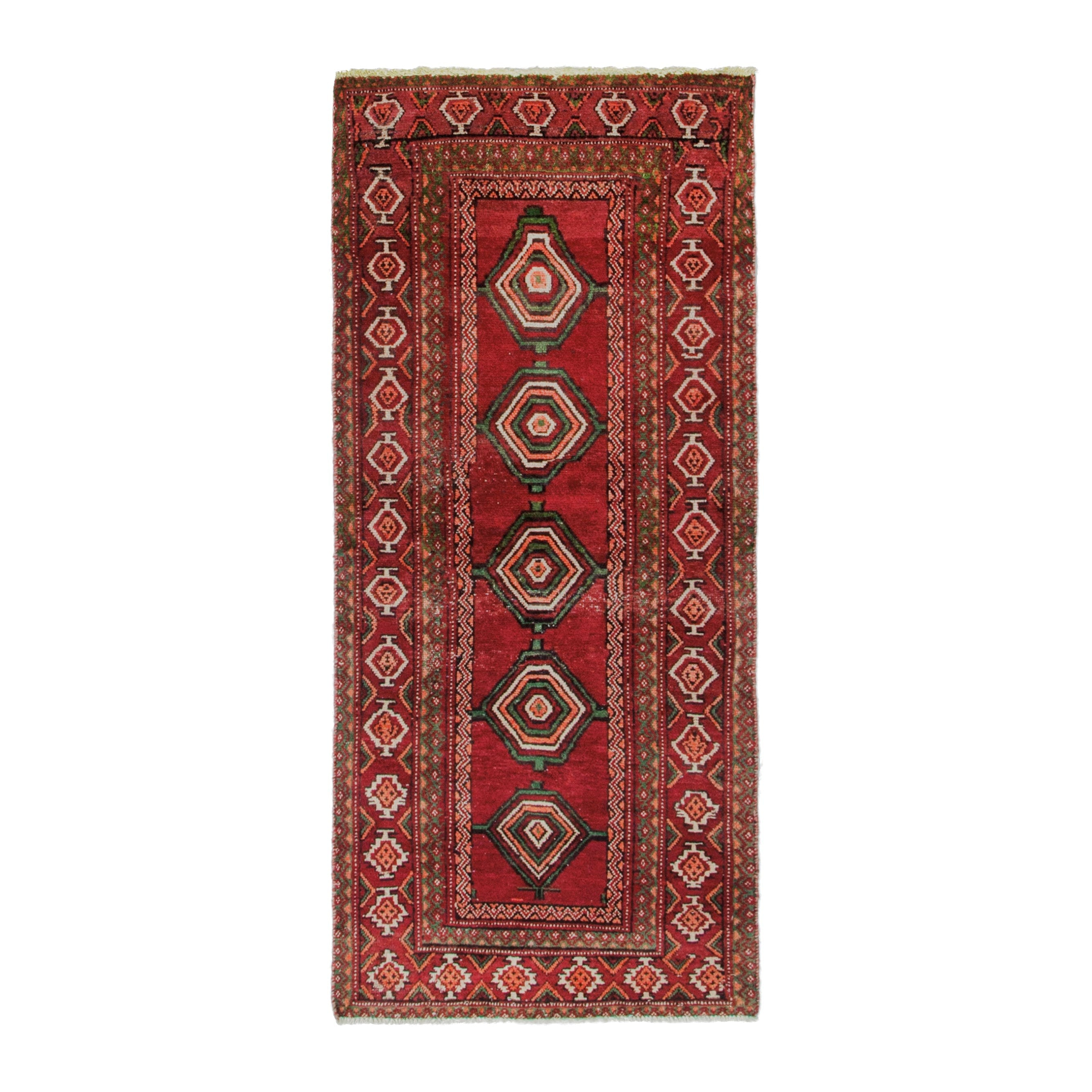 Persian Torkaman runner rug in deep red and faded red, 2'7" x 6'4"