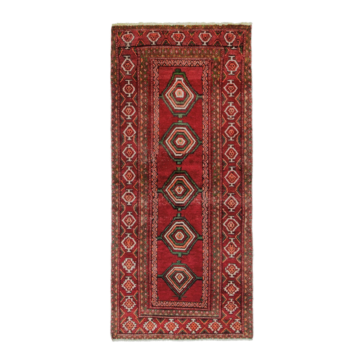 Persian Torkaman runner rug in deep red and faded red, 2'7" x 6'4"