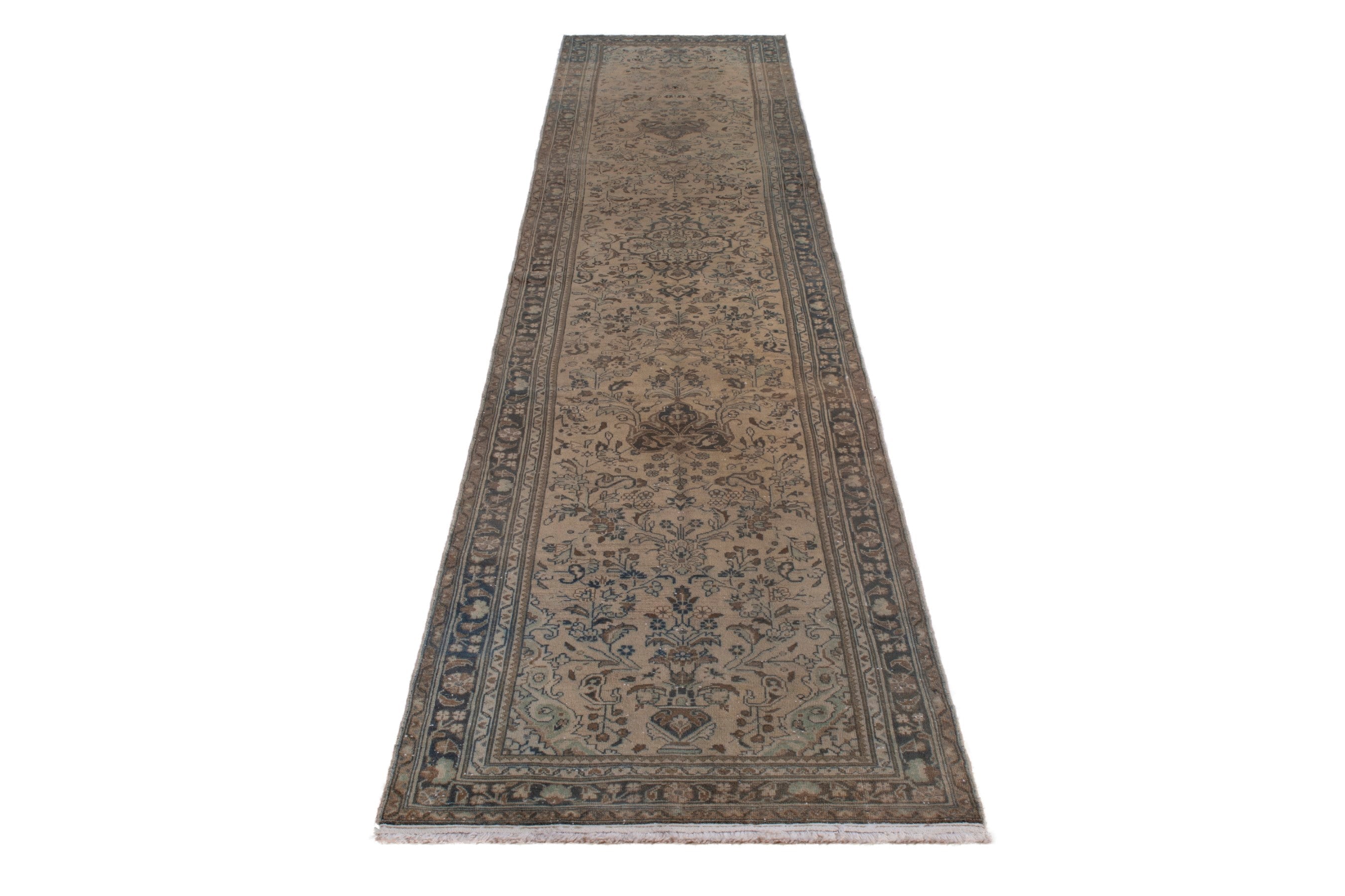 Persian Hamedan runner rug in beige and taupe, view 2 of 18