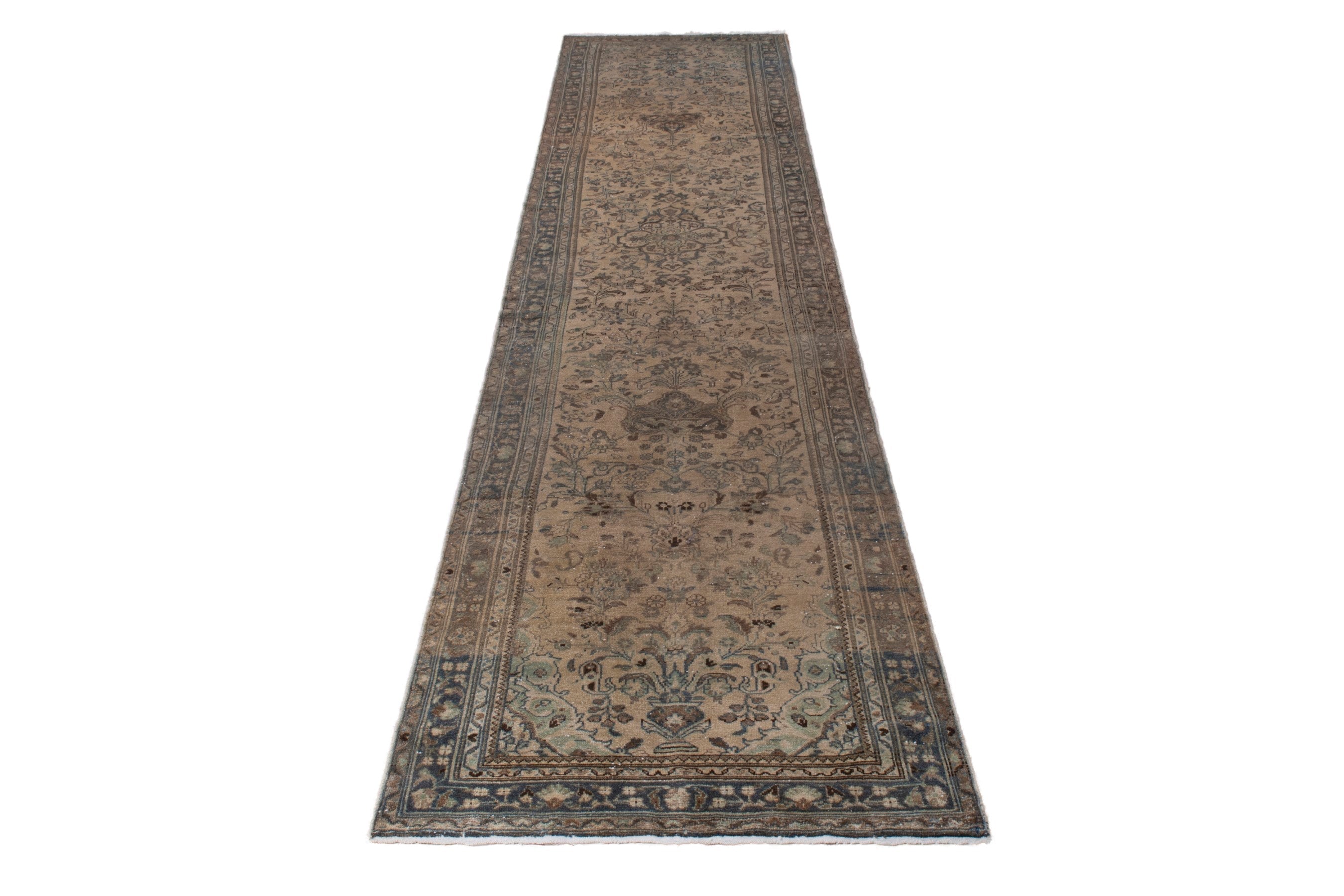 Persian Hamedan runner rug in beige and taupe, view 3 of 18