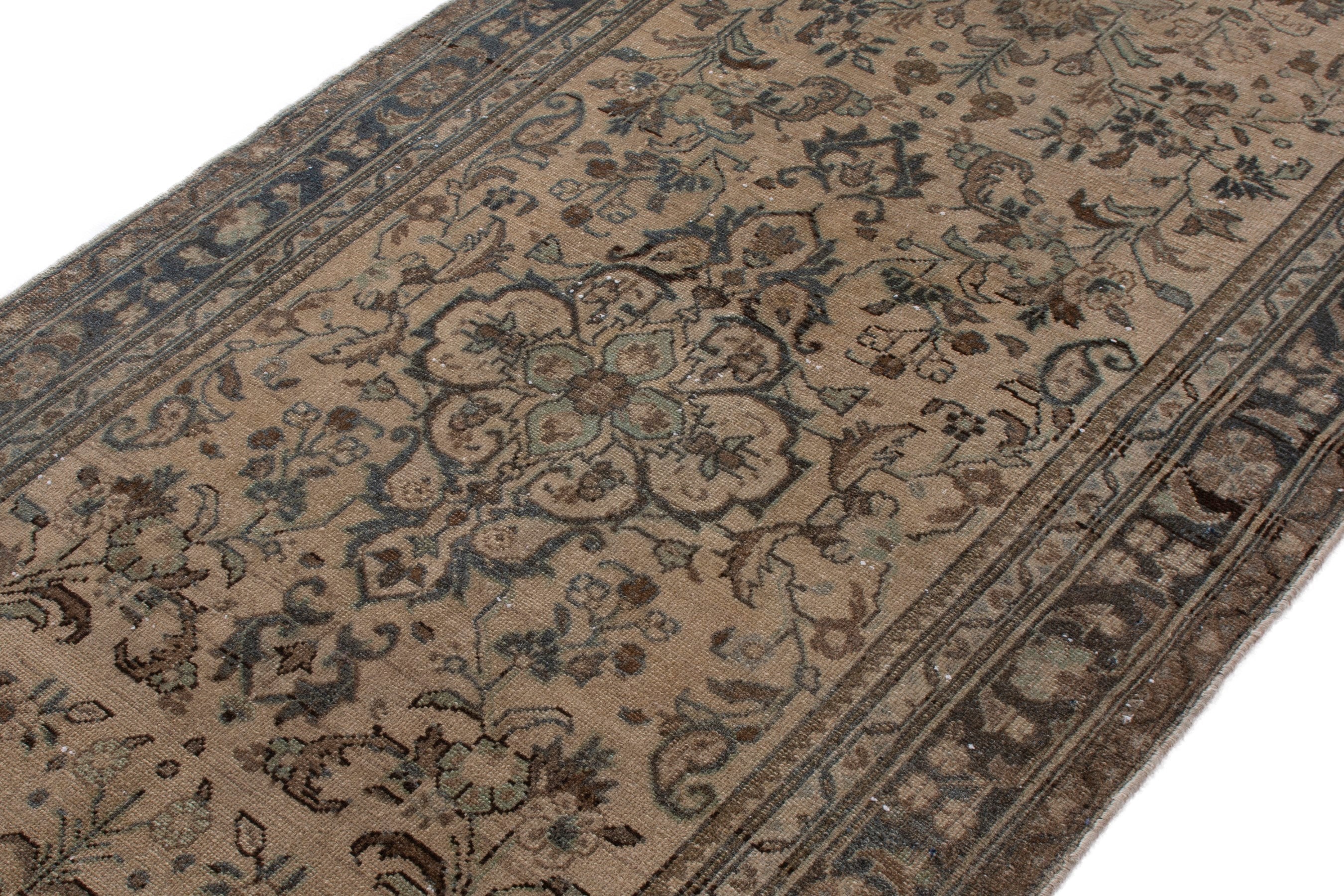 Persian Hamedan runner rug in beige and taupe, view 6 of 18