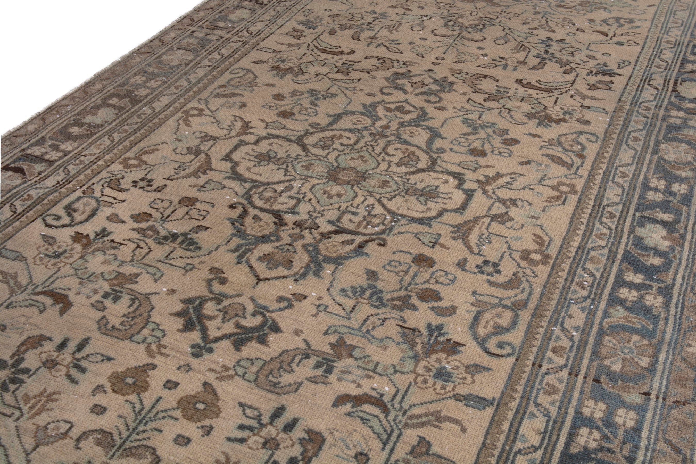 Persian Hamedan runner rug in beige and taupe, view 7 of 18
