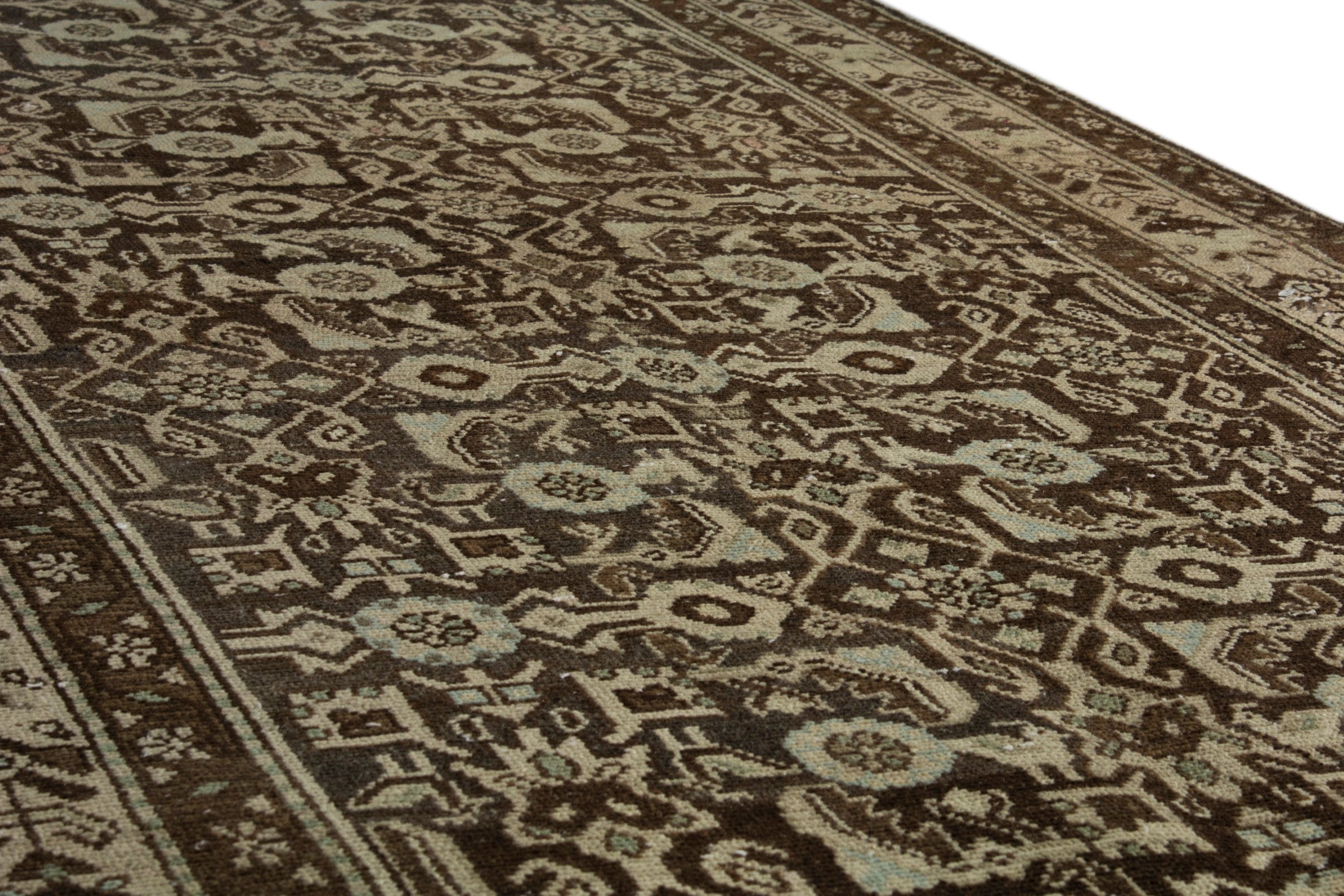 Persian Hamedan runner rug in taupe and dark brown, view 8 of 18