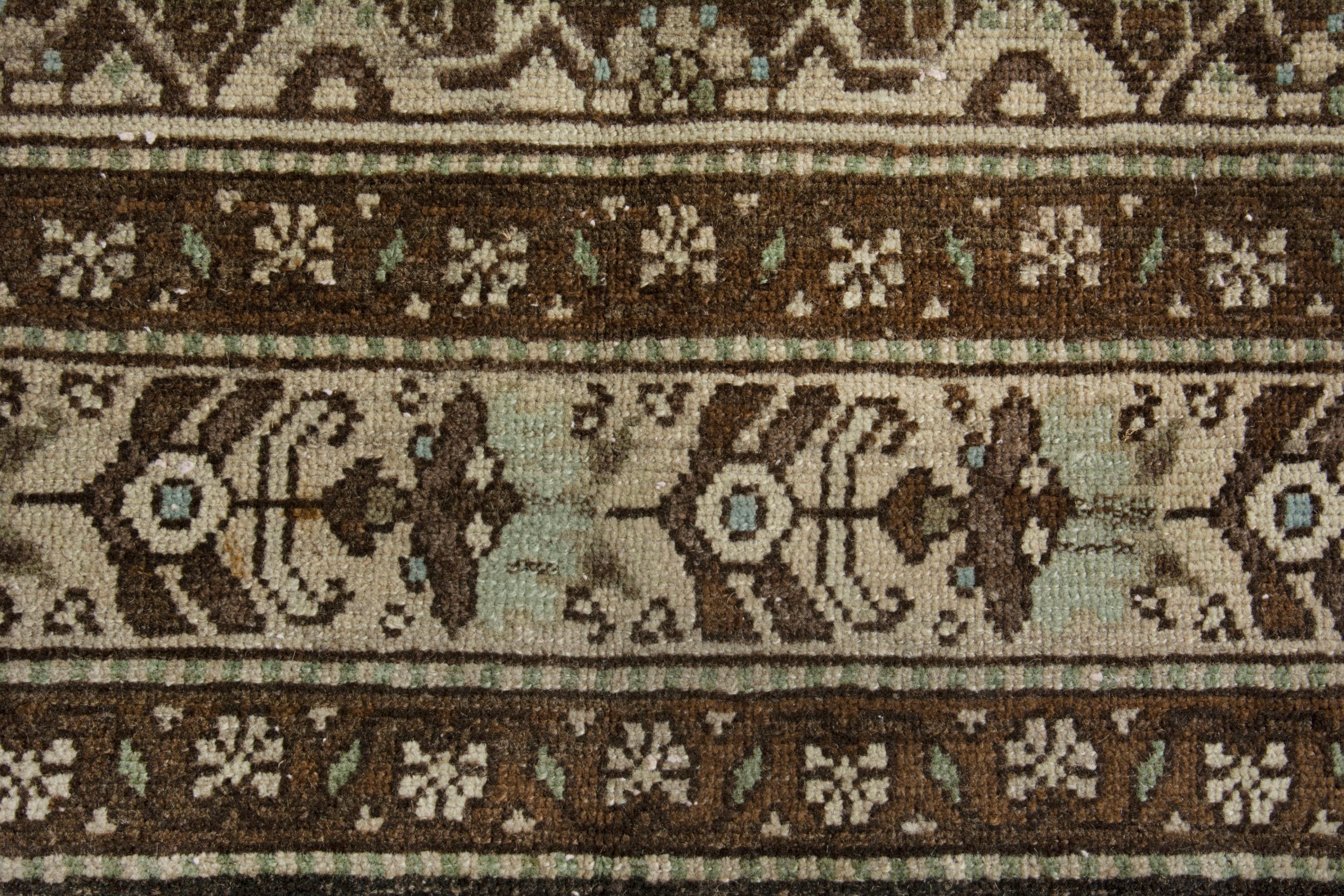 Persian Hamedan runner rug in taupe and dark brown, view 11 of 18