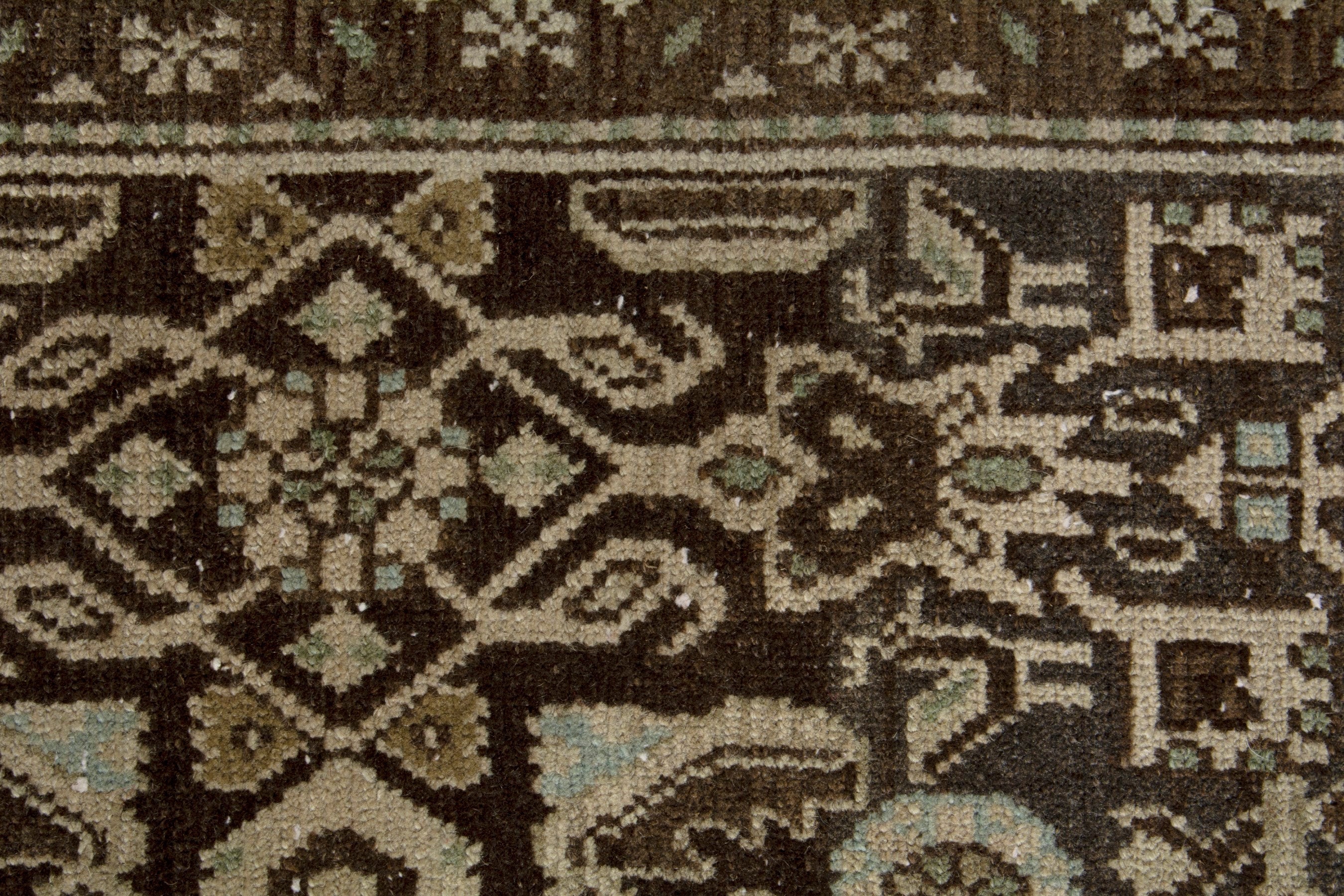 Persian Hamedan runner rug in taupe and dark brown, view 12 of 18