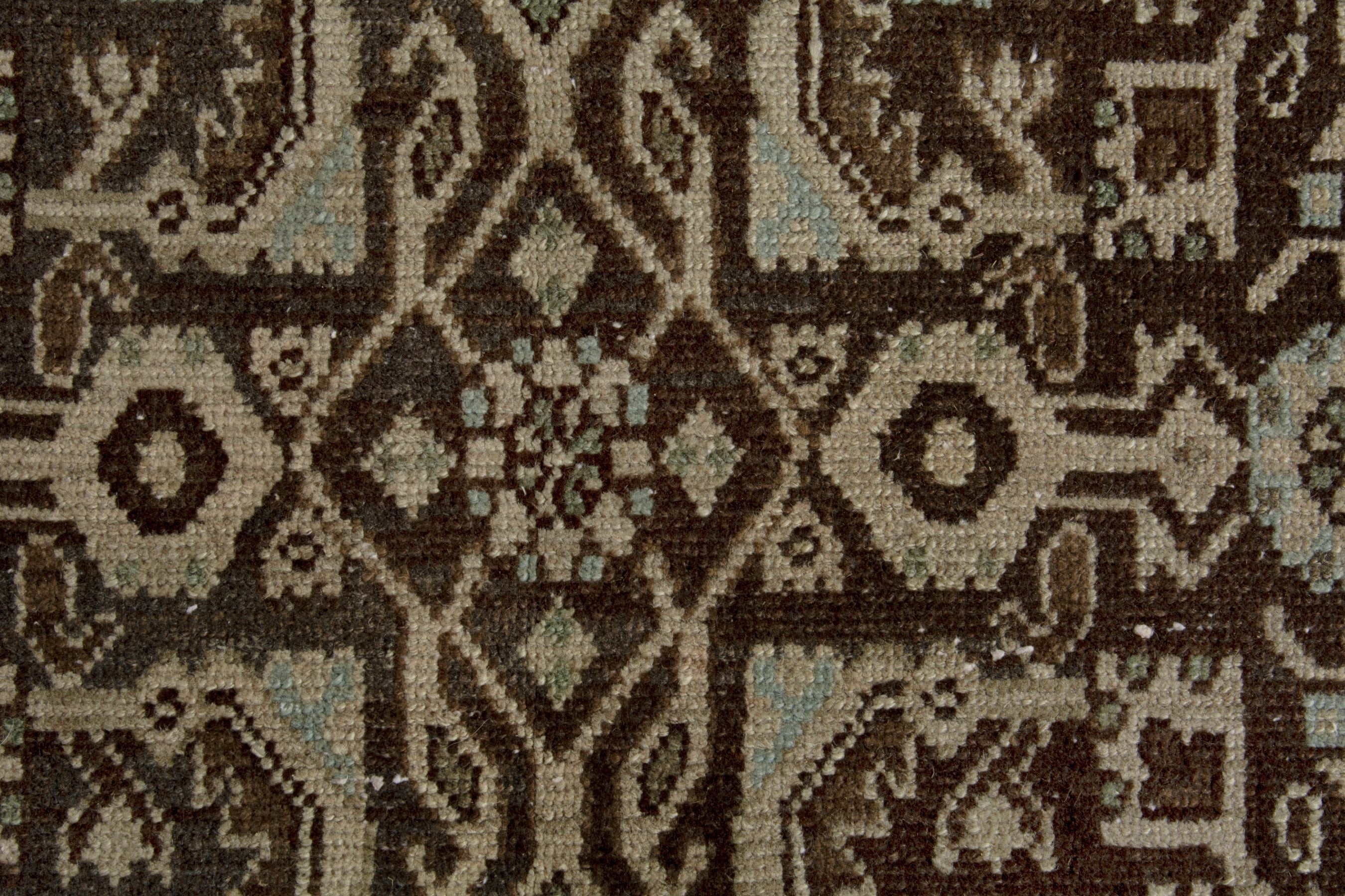 Persian Hamedan runner rug in taupe and dark brown, view 14 of 18