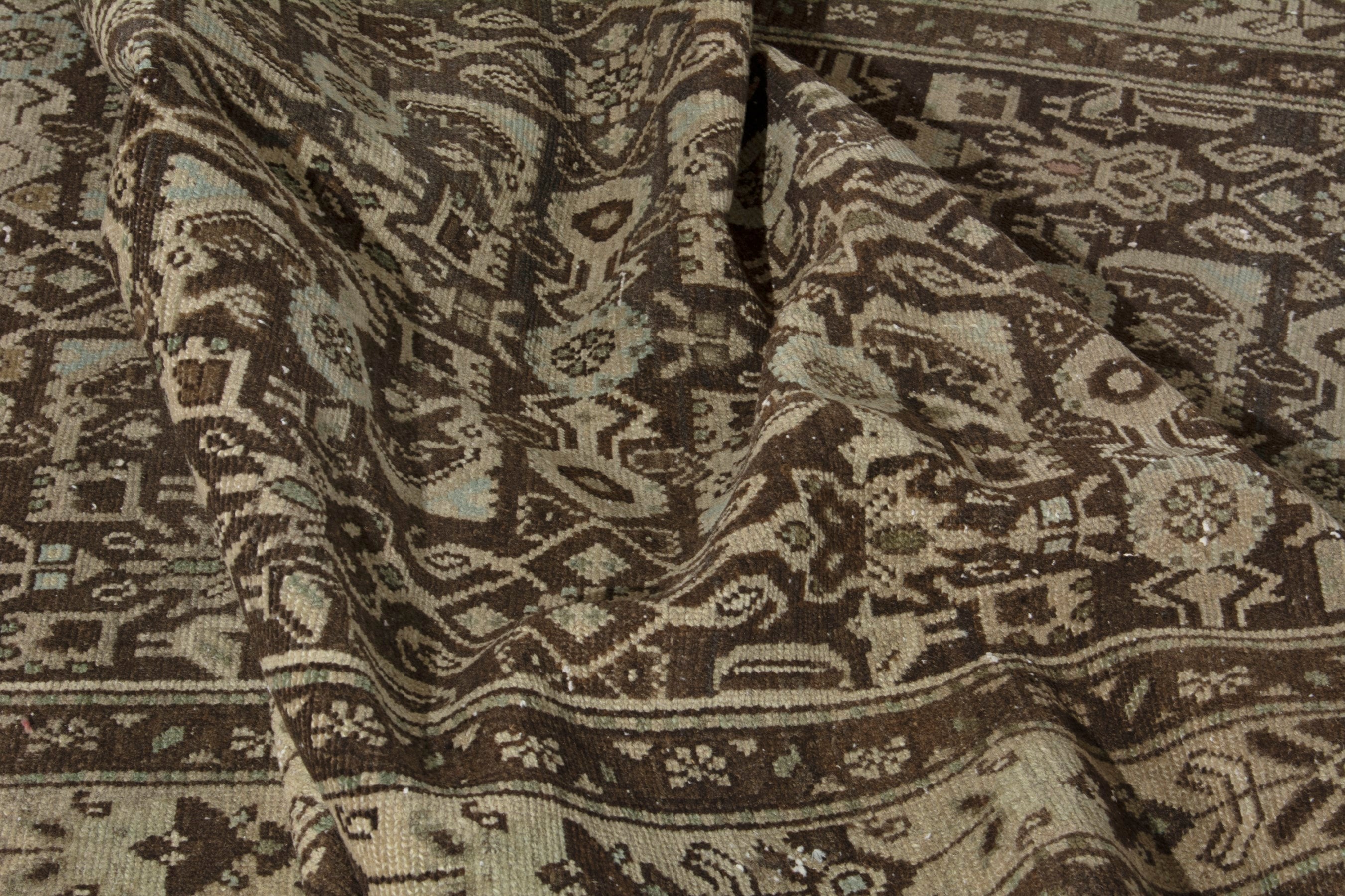 Persian Hamedan runner rug in taupe and dark brown, view 15 of 18