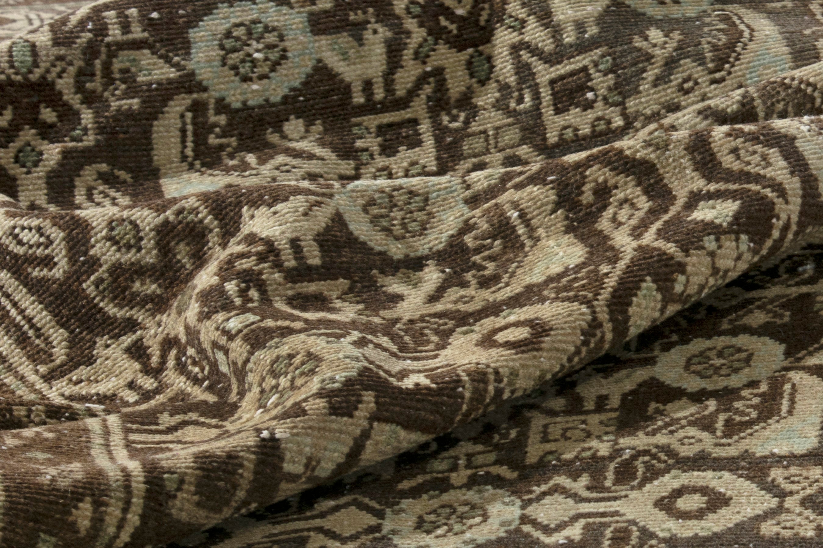 Persian Hamedan runner rug in taupe and dark brown, view 16 of 18