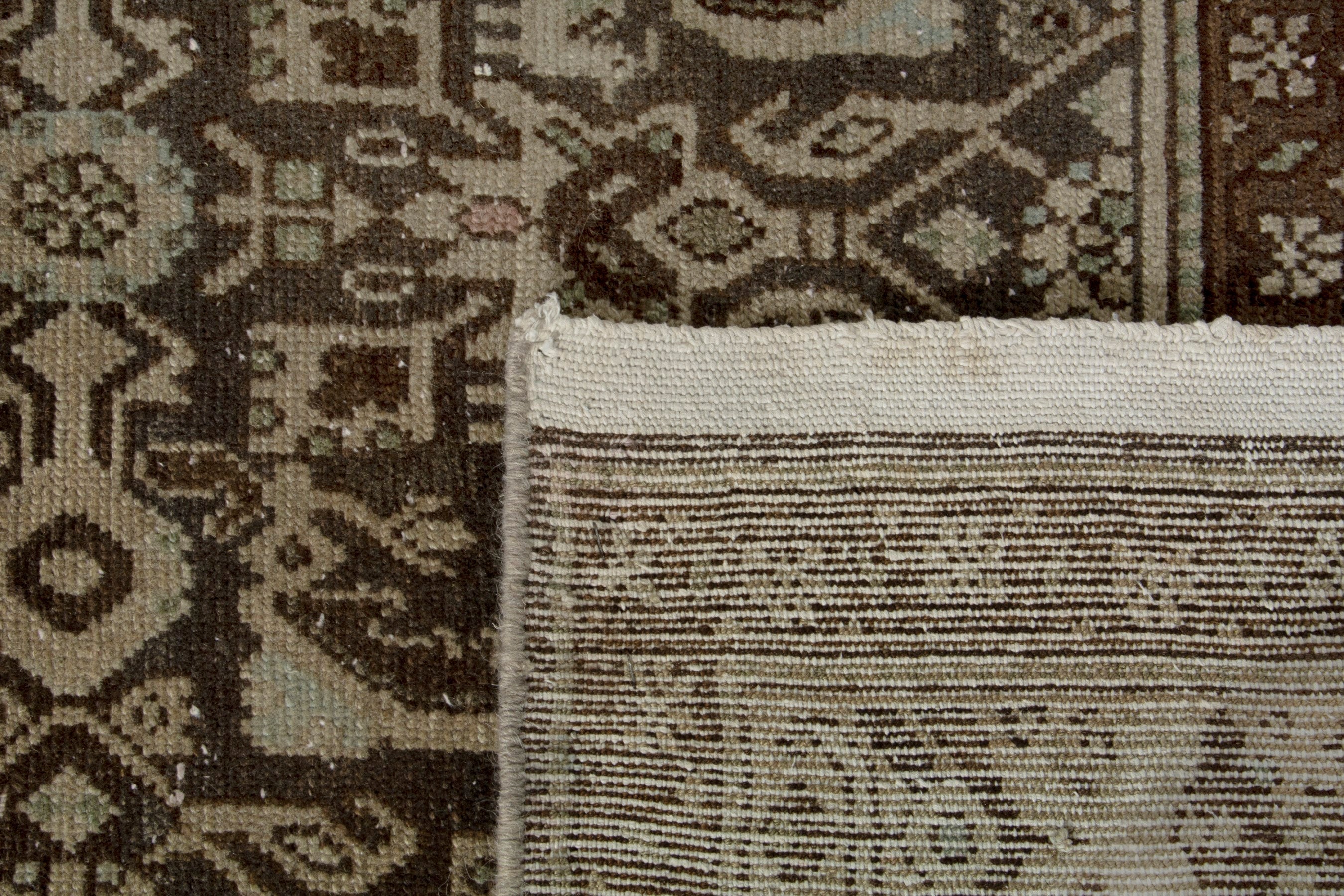 Persian Hamedan runner rug in taupe and dark brown, view 18 of 18