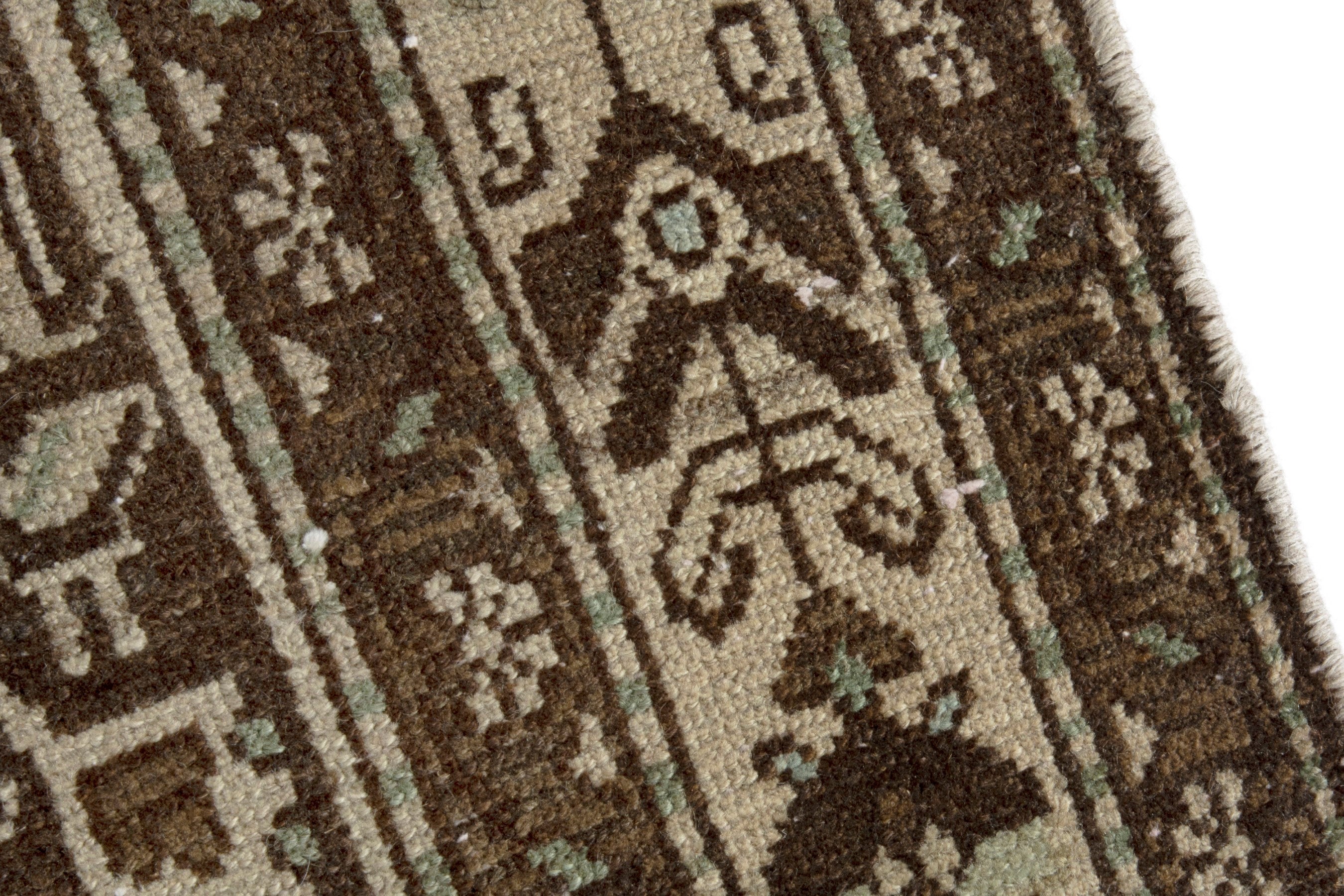 Persian Hamedan runner rug in taupe and dark brown, view 10 of 18