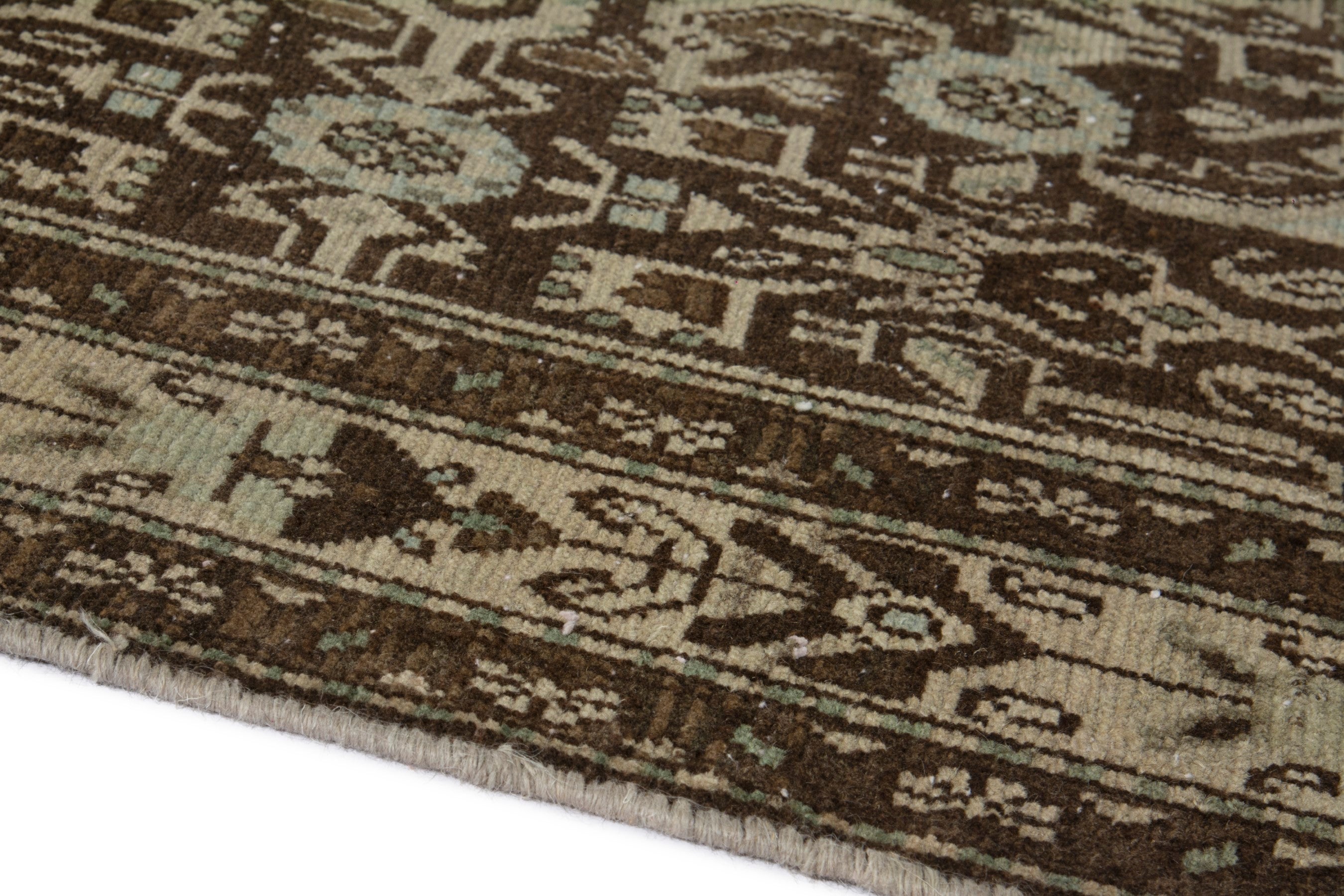 Persian Hamedan runner rug in taupe and dark brown, view 9 of 18