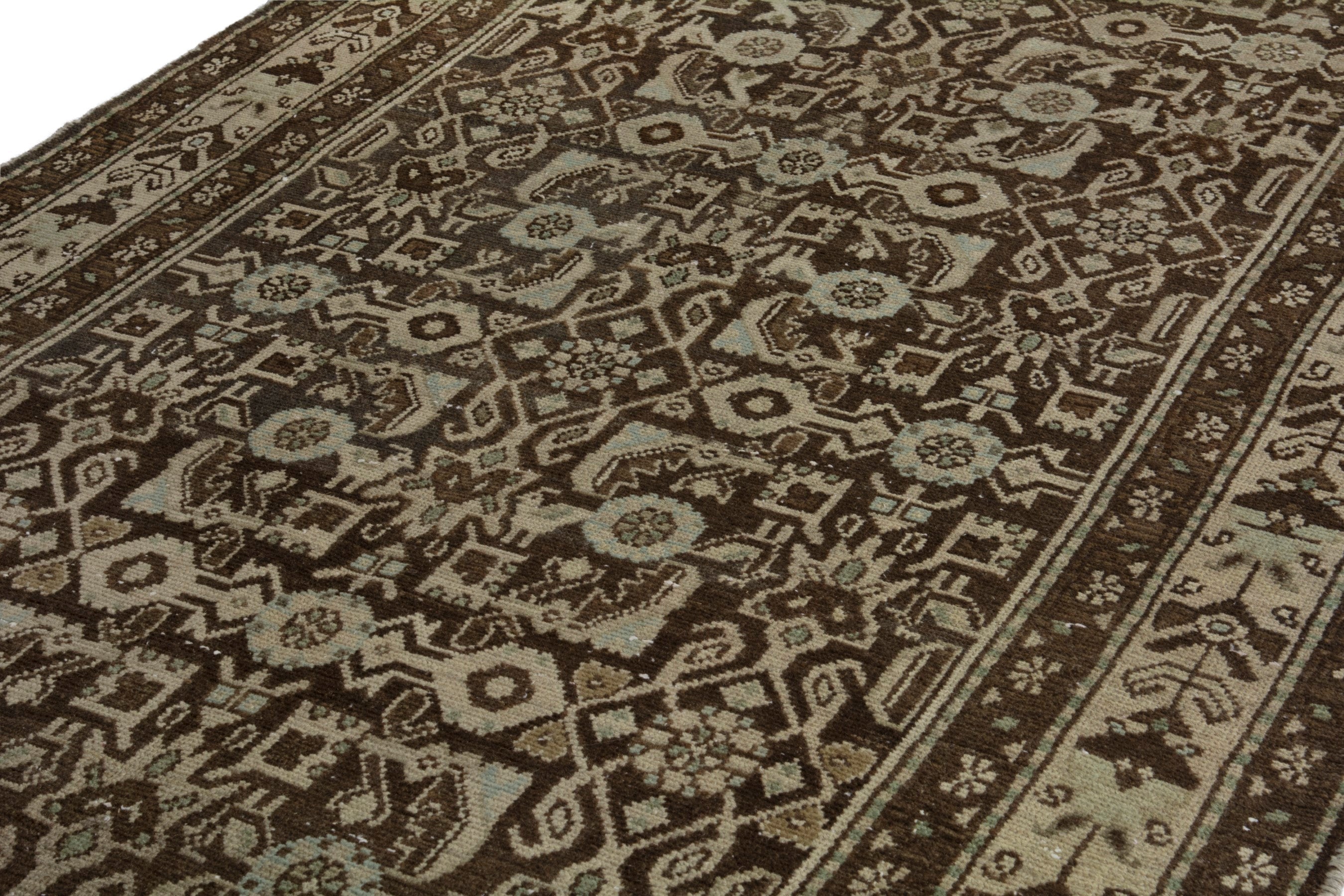 Persian Hamedan runner rug in taupe and dark brown, view 7 of 18