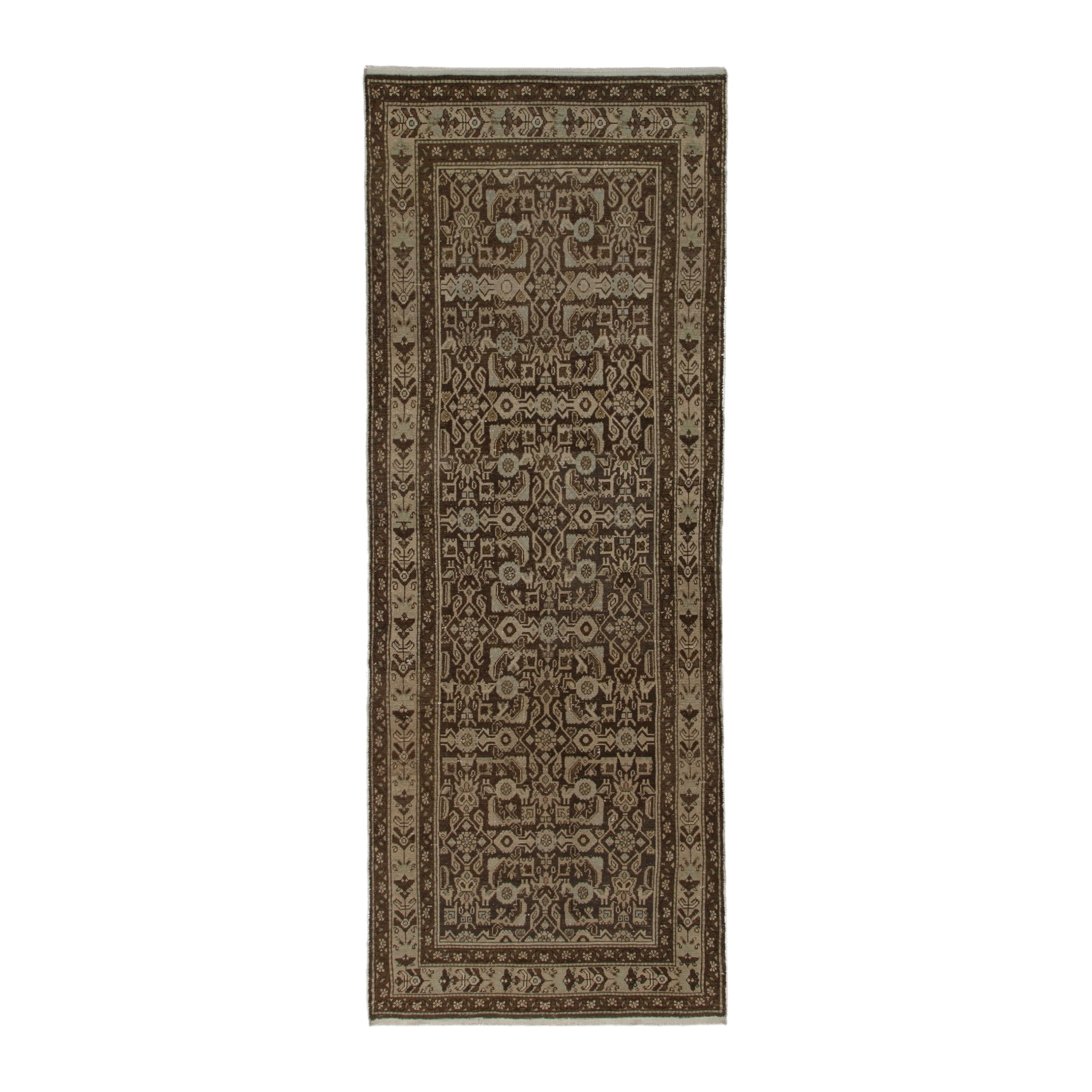 Persian Hamedan runner rug in taupe and dark brown, 3'7" x 10'3"