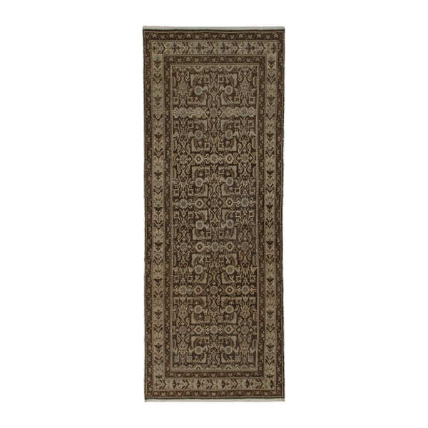 Persian Hamadan runner rug in taupe and dark brown, 3'7" x 10'3"