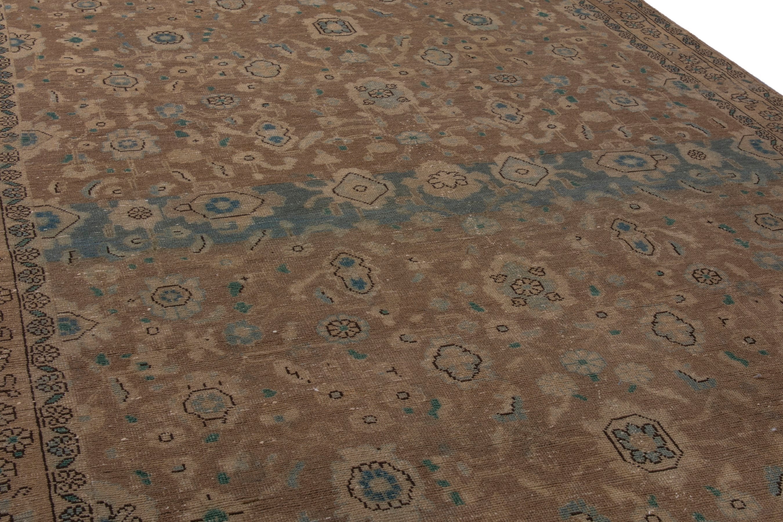 Persian Malayer area rug in tan and teal, view 9 of 23
