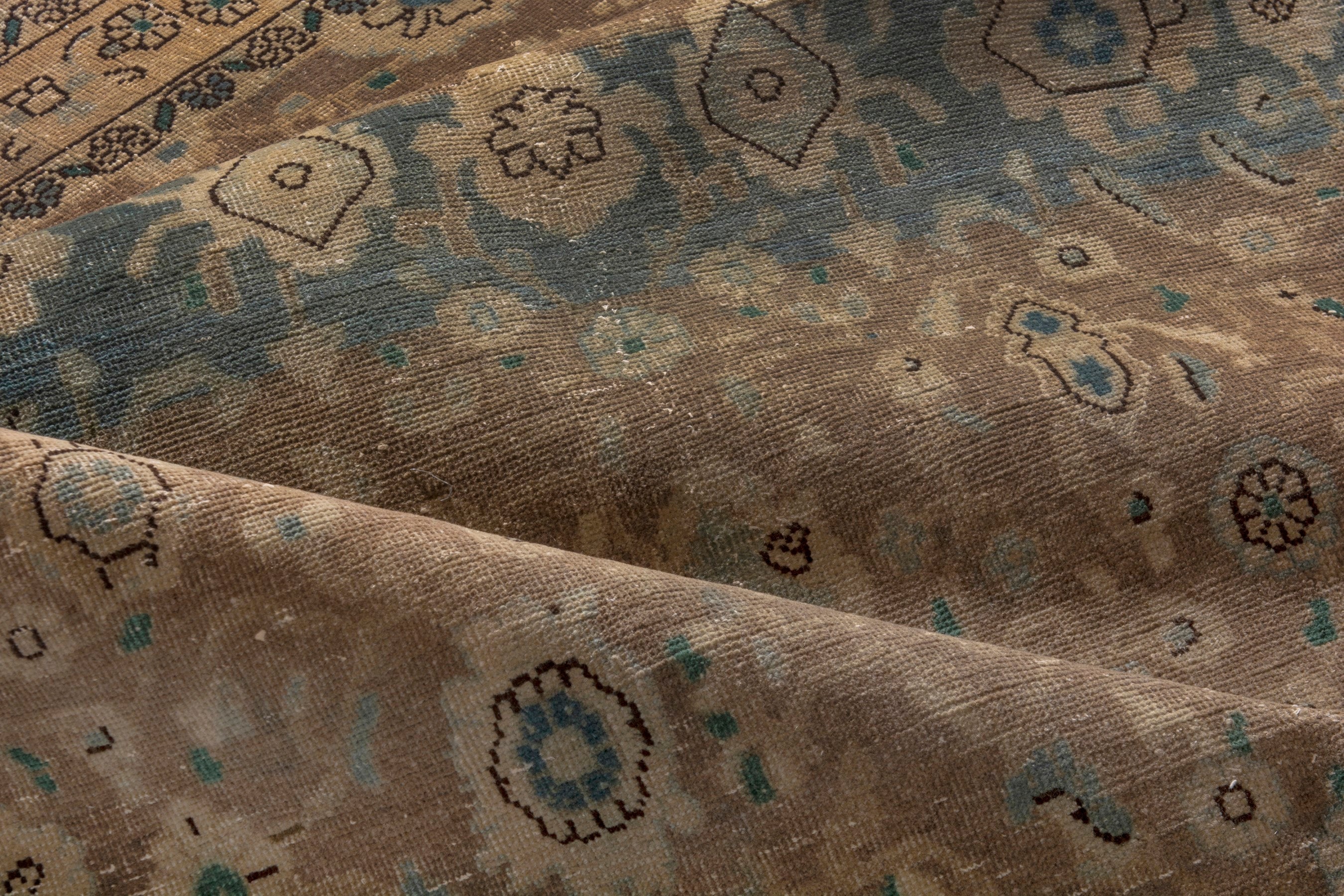 Persian Malayer area rug in tan and teal, view 17 of 23