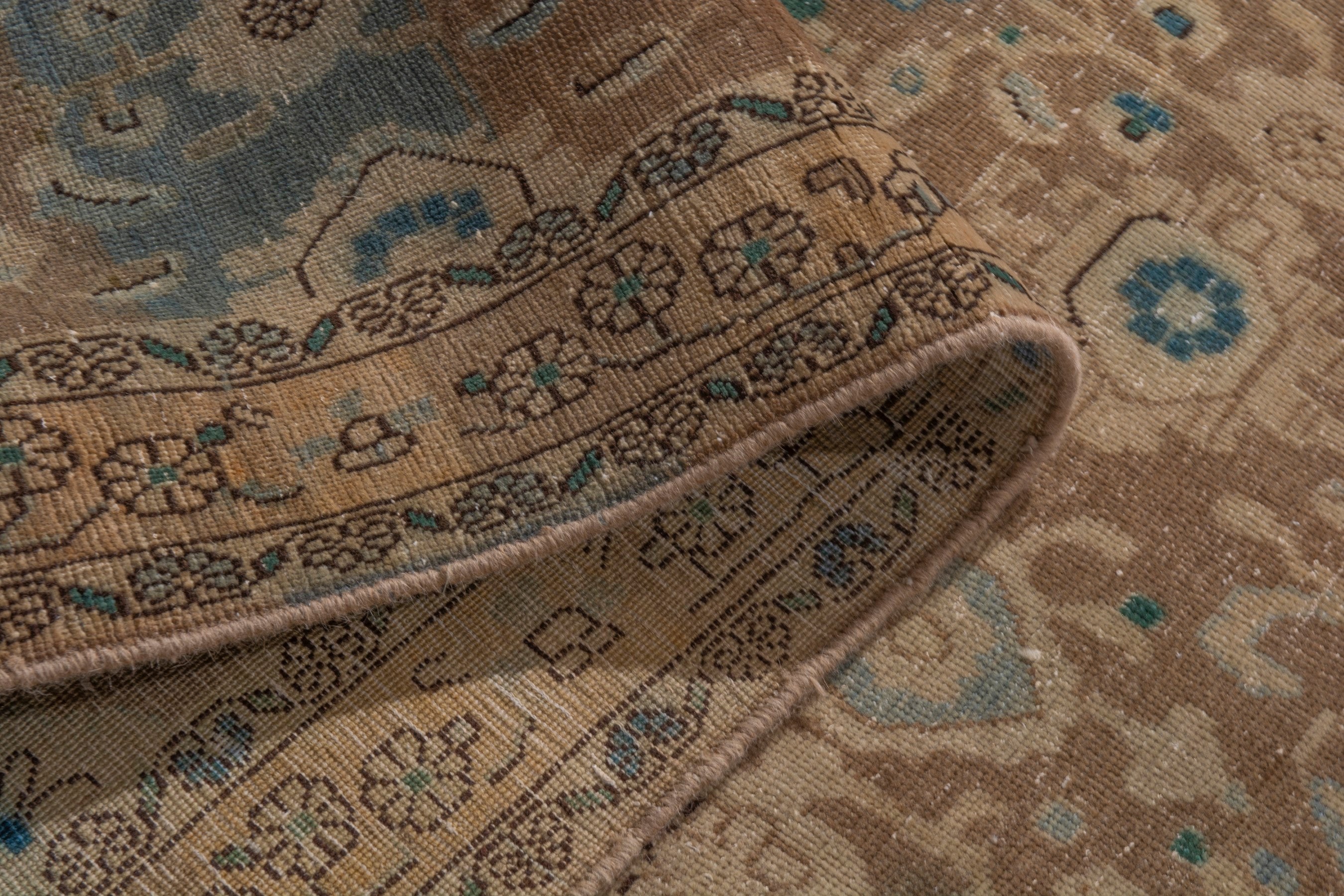 Persian Malayer area rug in tan and teal, view 18 of 23