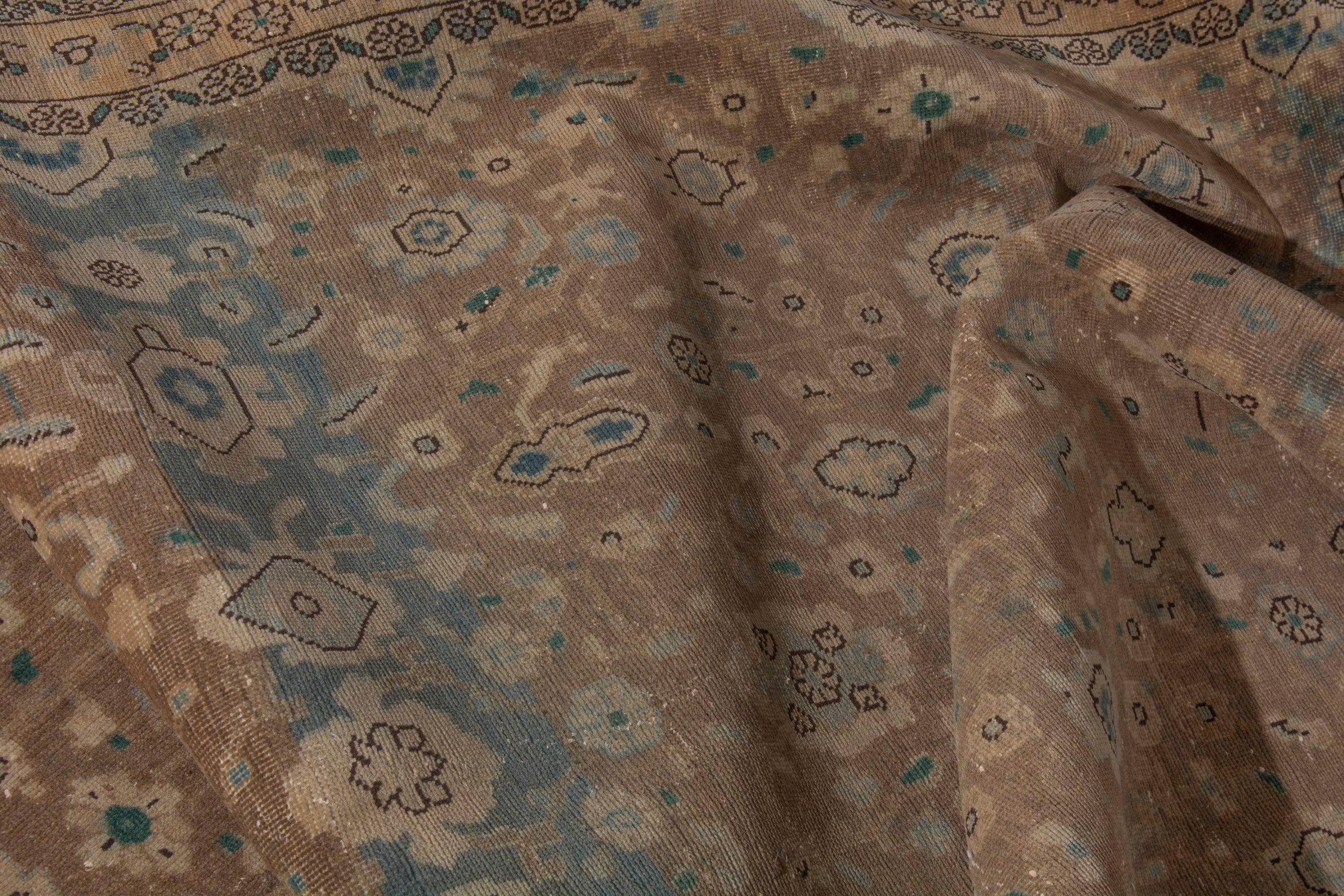 Persian Malayer area rug in tan and teal, view 20 of 23
