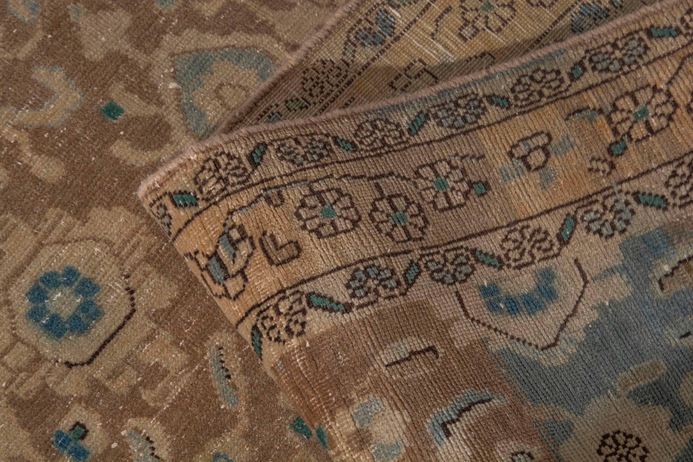 Persian Malayer area rug in tan and teal, view 21 of 23