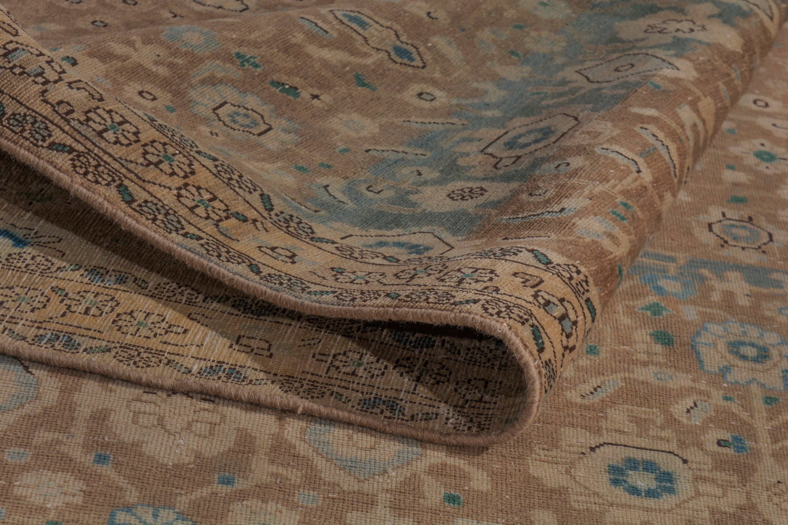 Persian Malayer area rug in tan and teal, view 22 of 23