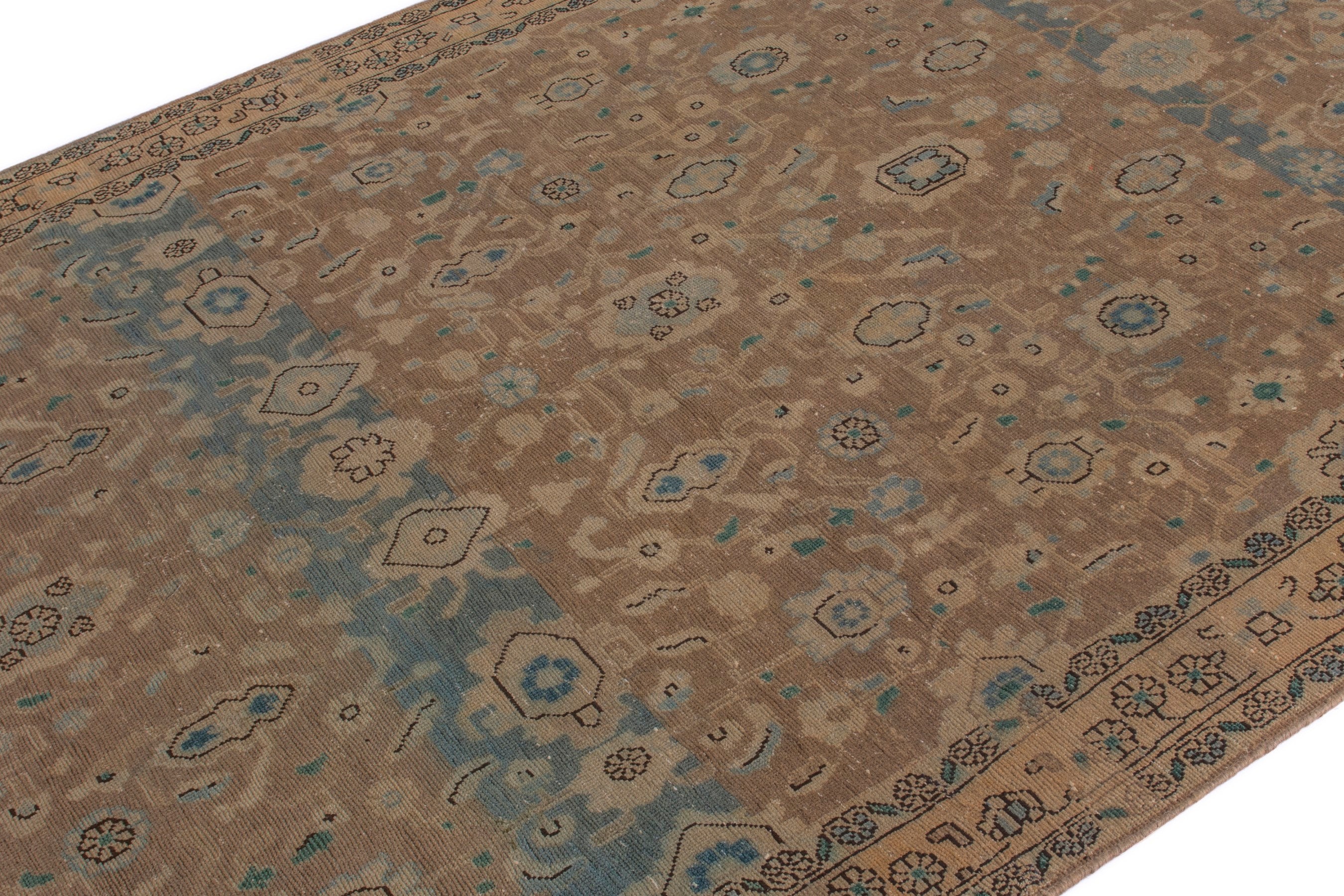 Persian Malayer area rug in tan and teal, view 6 of 23