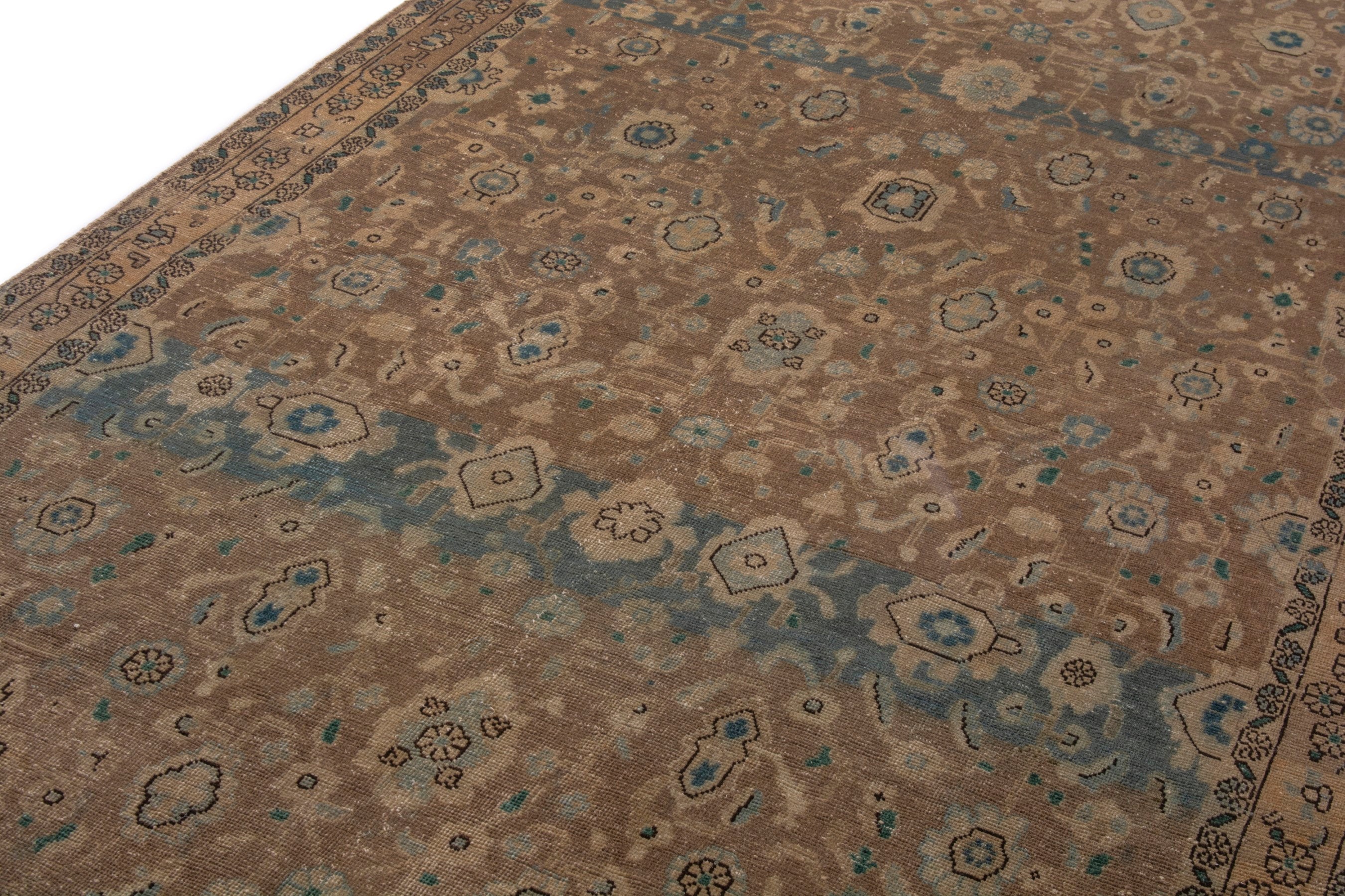 Persian Malayer area rug in tan and teal, view 8 of 23