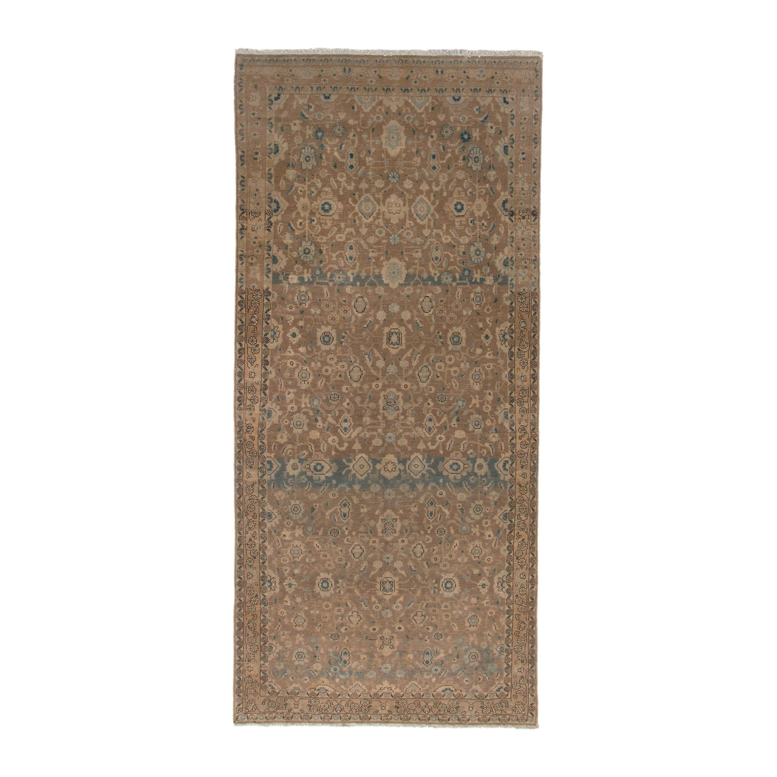 Persian Malayer area rug in tan and teal, 5'5" x 13'