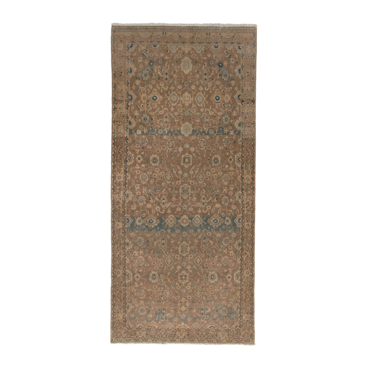 Persian Malayer area rug in tan and teal, 5'5" x 13'