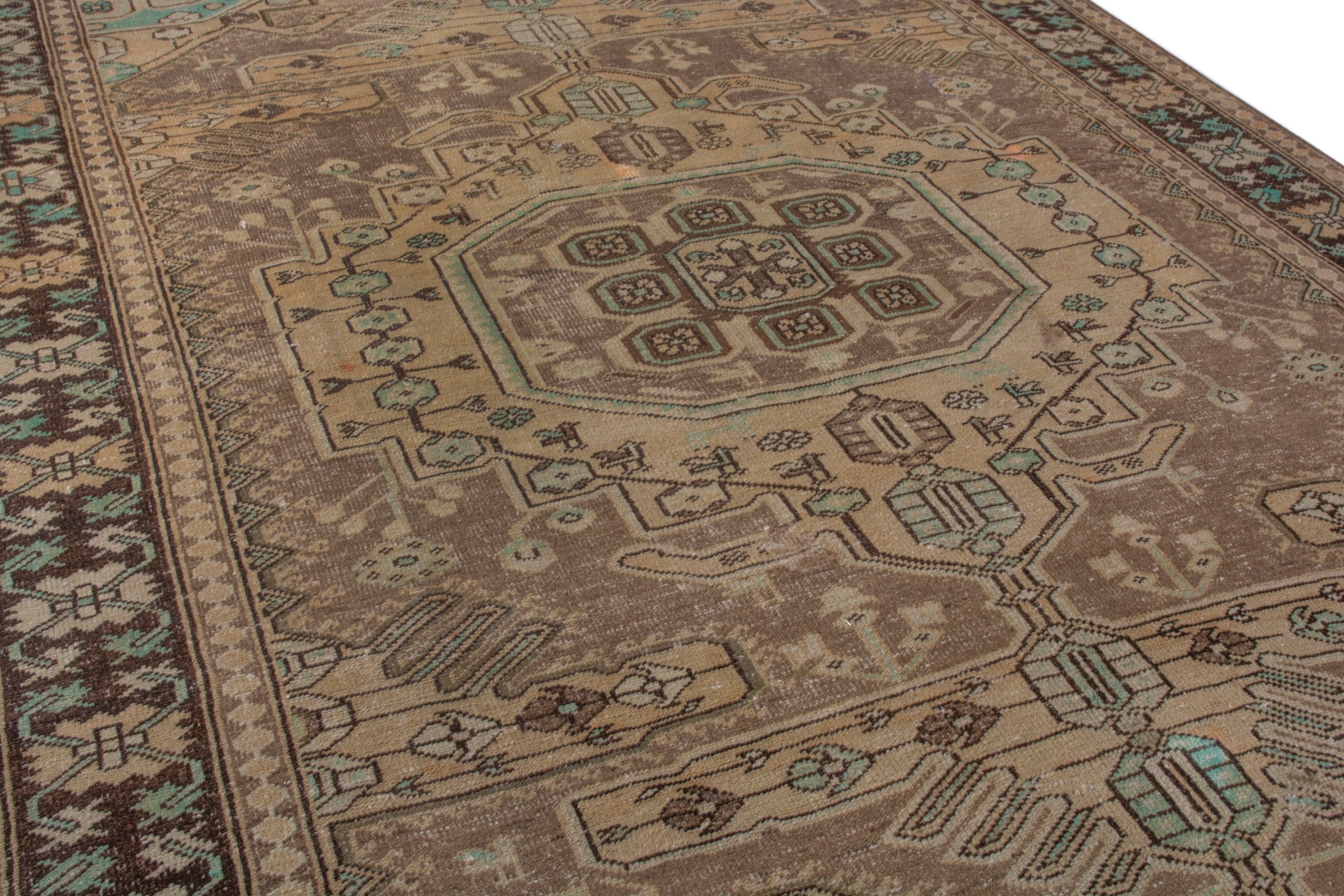 Persian Bakhtiari area rug in tan and dark brown, view 9 of 20