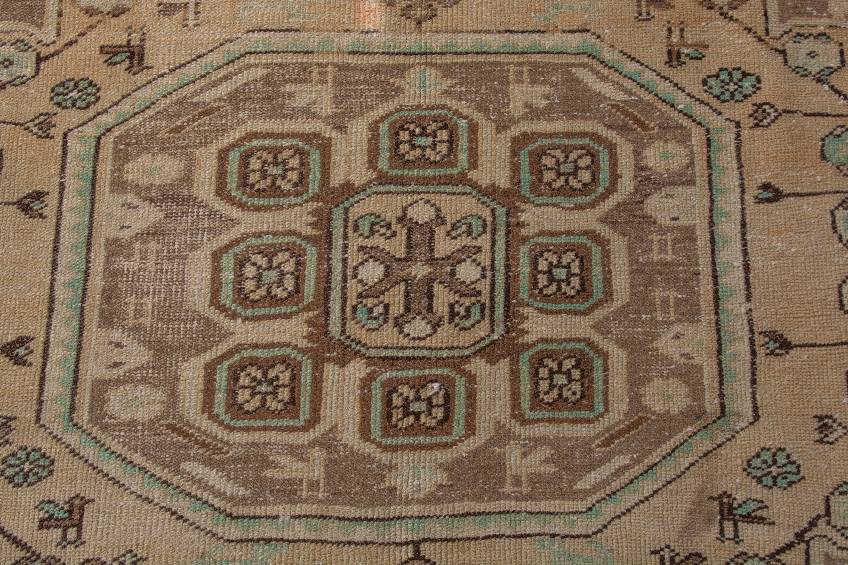 Persian Bakhtiari area rug in tan and dark brown, view 15 of 20