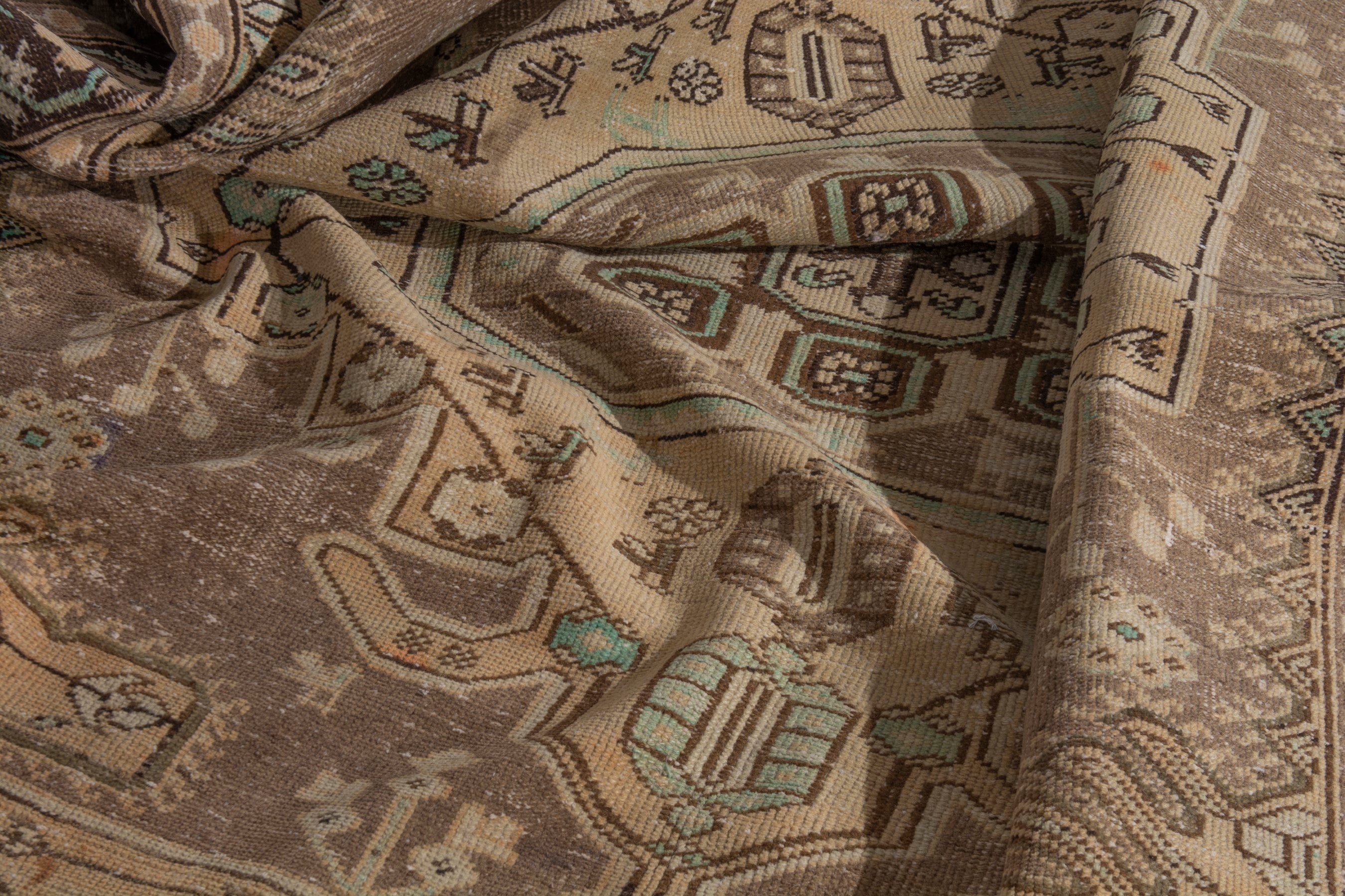 Persian Bakhtiari area rug in tan and dark brown, view 16 of 20