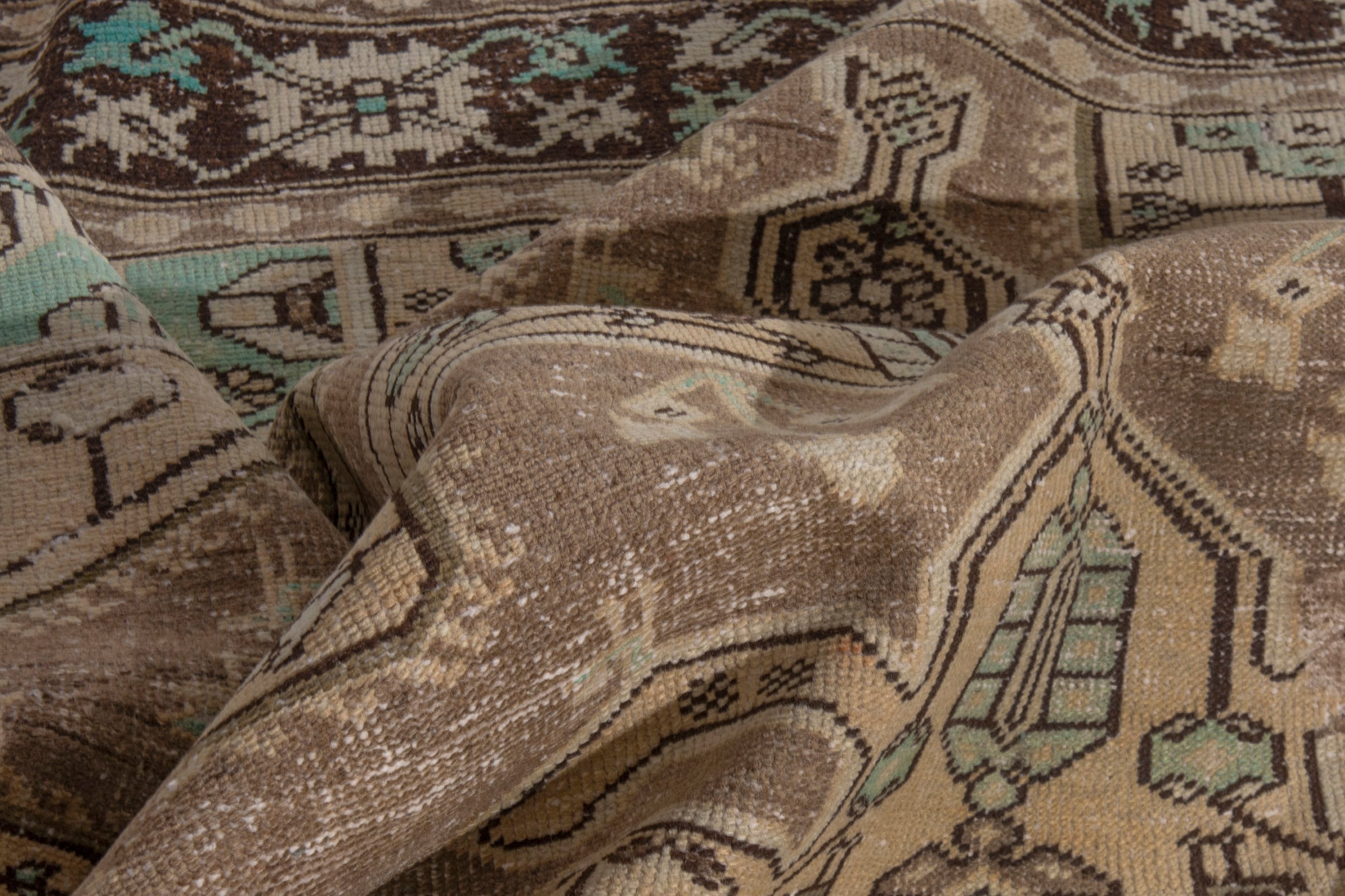 Persian Bakhtiari area rug in tan and dark brown, view 17 of 20