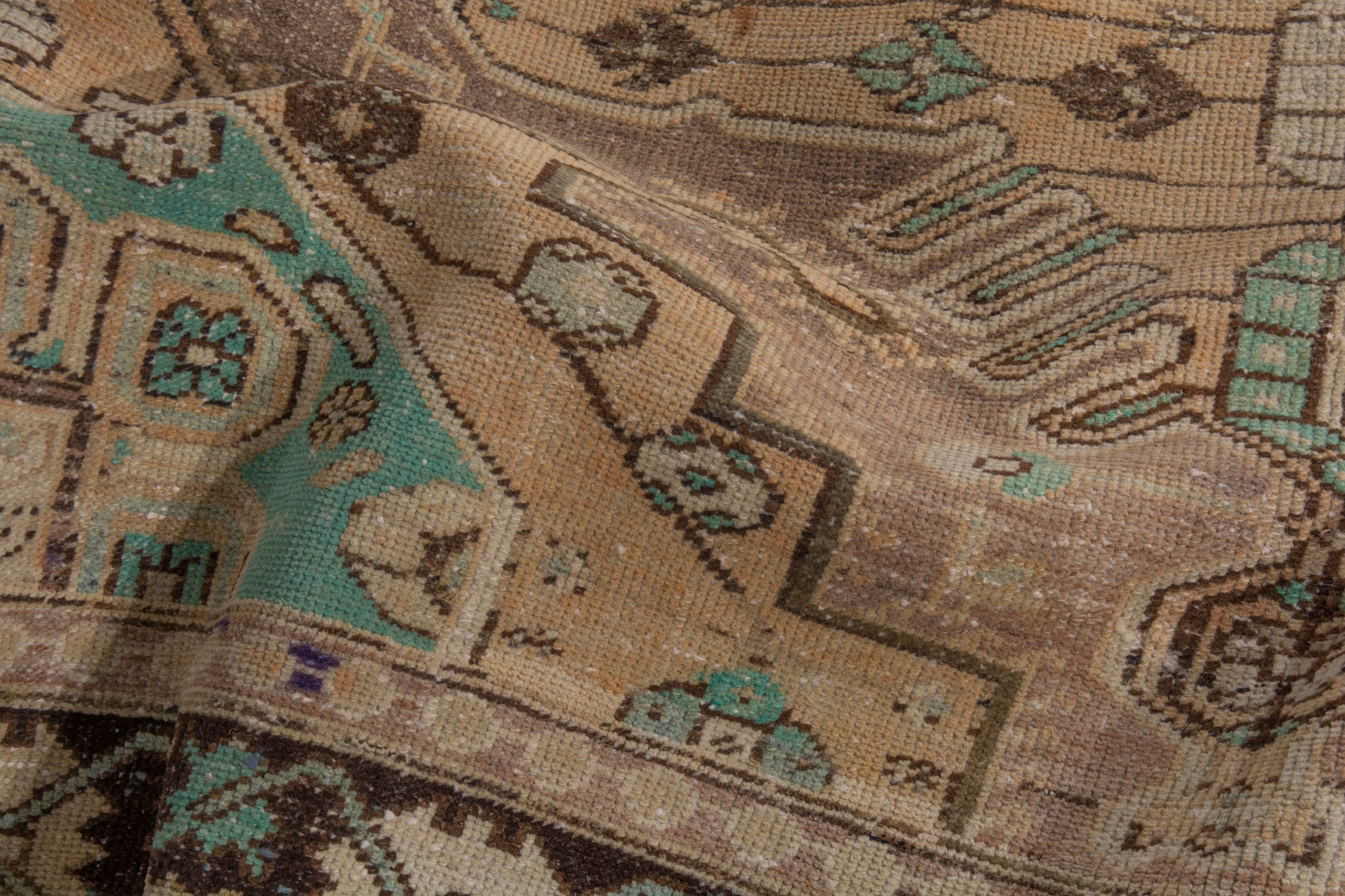 Persian Bakhtiari area rug in tan and dark brown, view 18 of 20