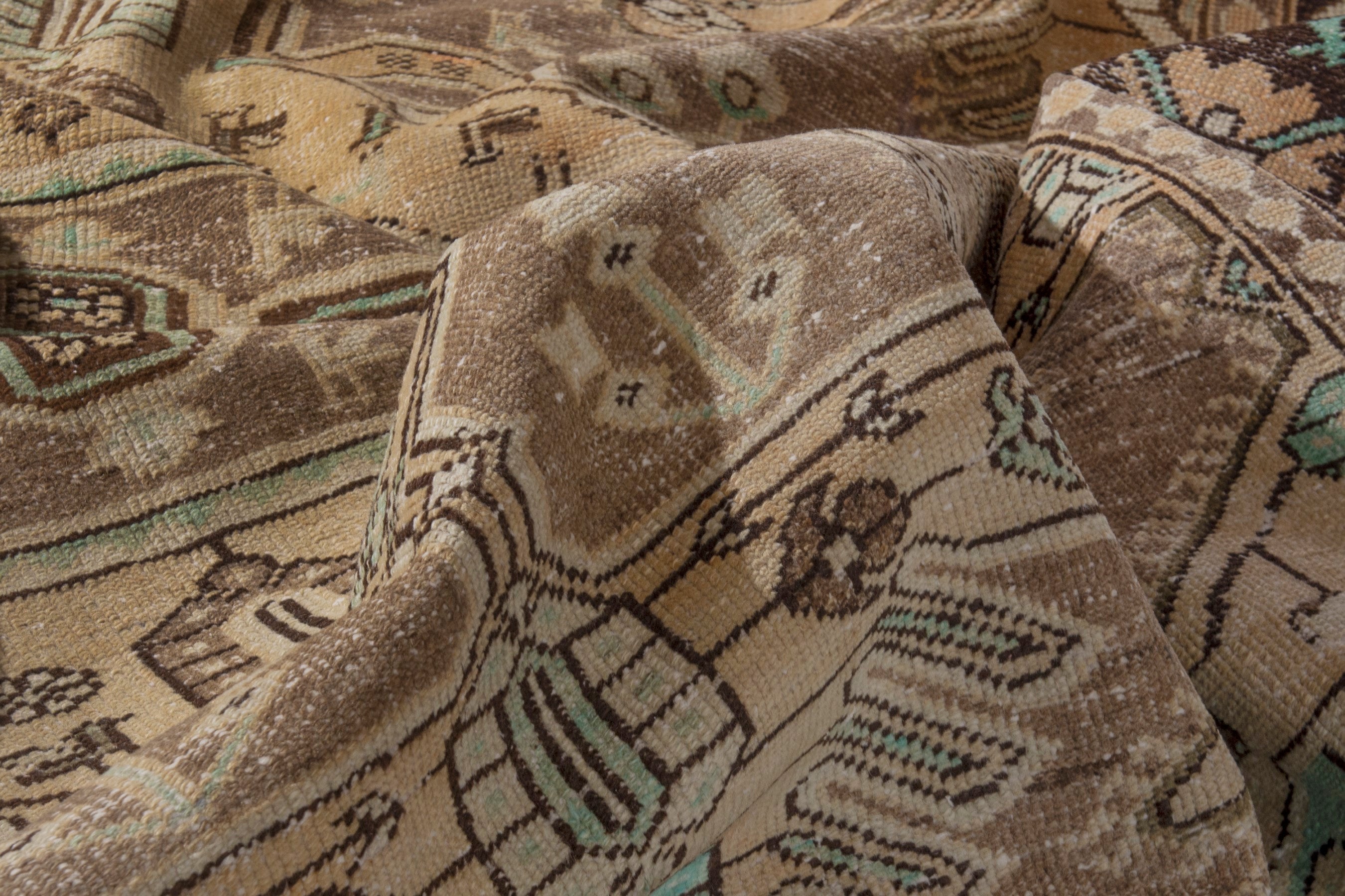 Persian Bakhtiari area rug in tan and dark brown, view 19 of 20