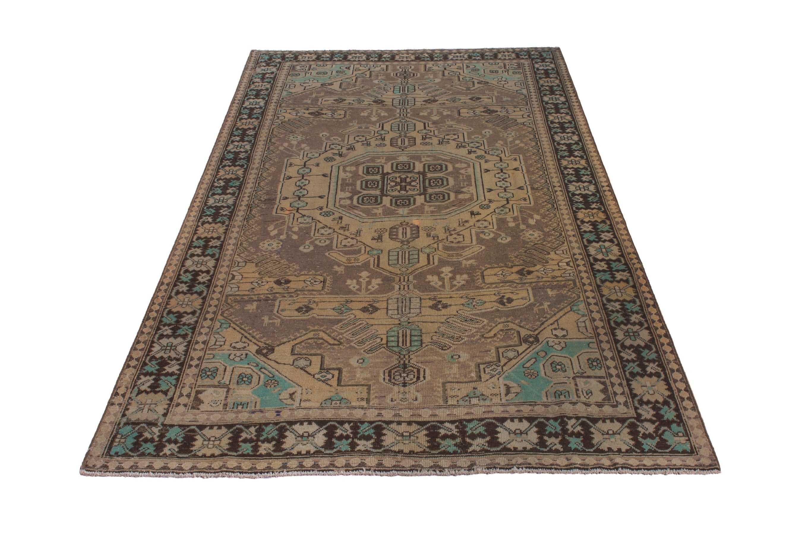 Persian Bakhtiari area rug in tan and dark brown, view 2 of 20