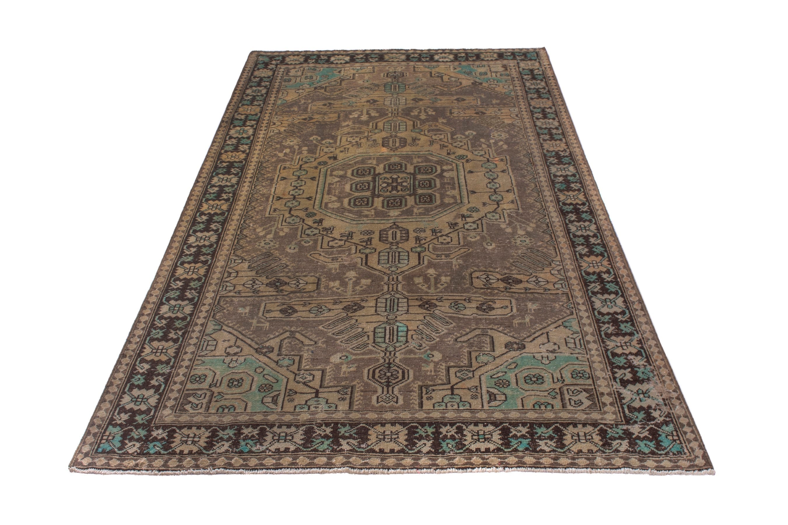 Persian Bakhtiari area rug in tan and dark brown, view 3 of 20