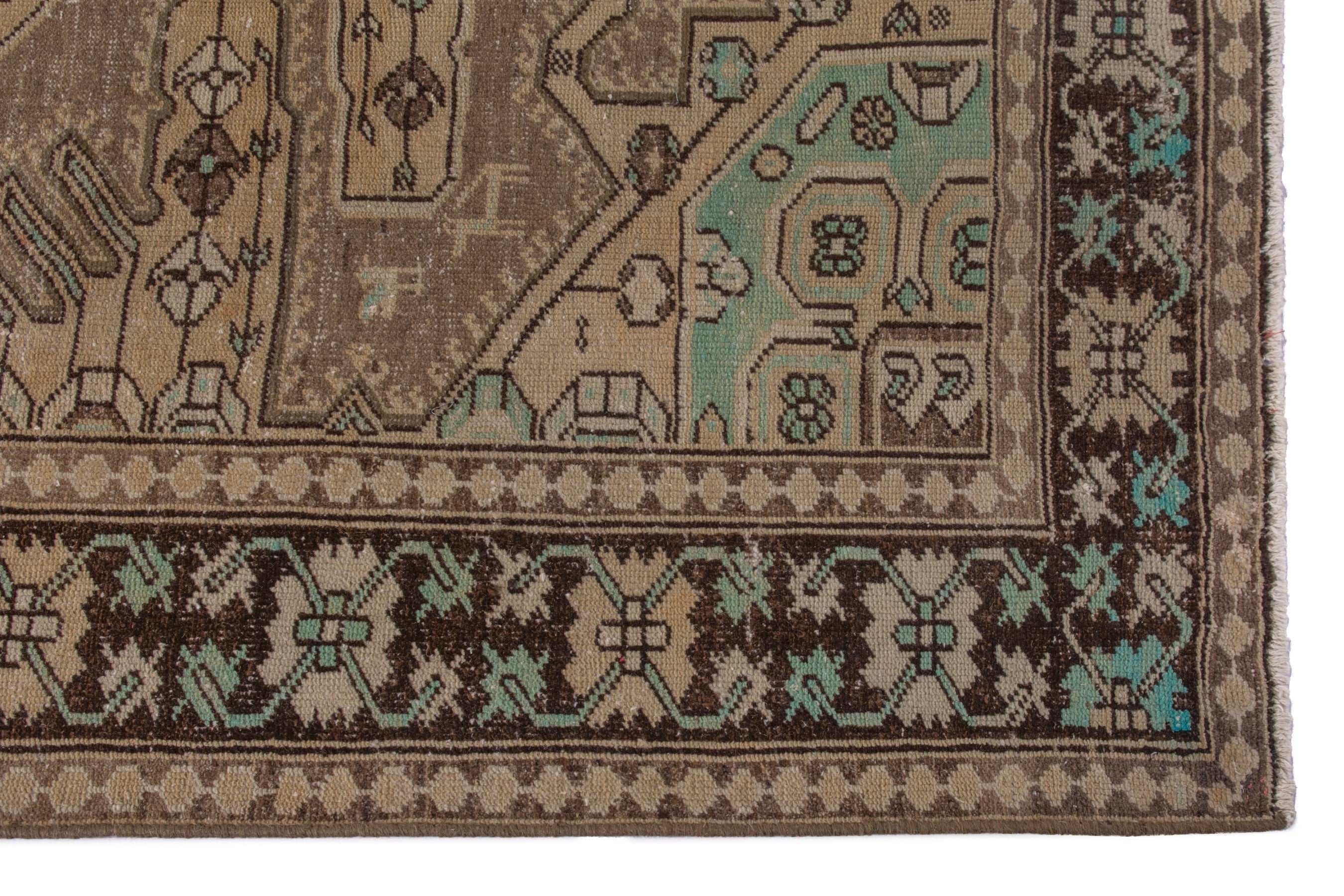 Persian Bakhtiari area rug in tan and dark brown, view 5 of 20