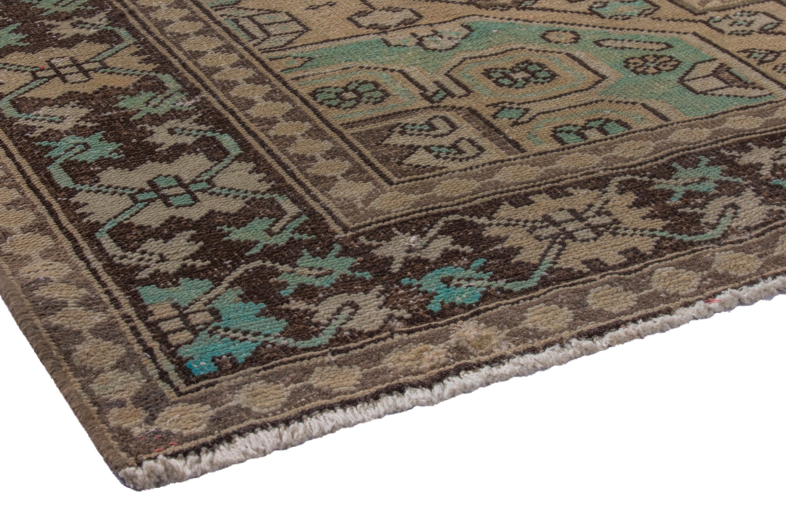 Persian Bakhtiari area rug in tan and dark brown, view 4 of 20