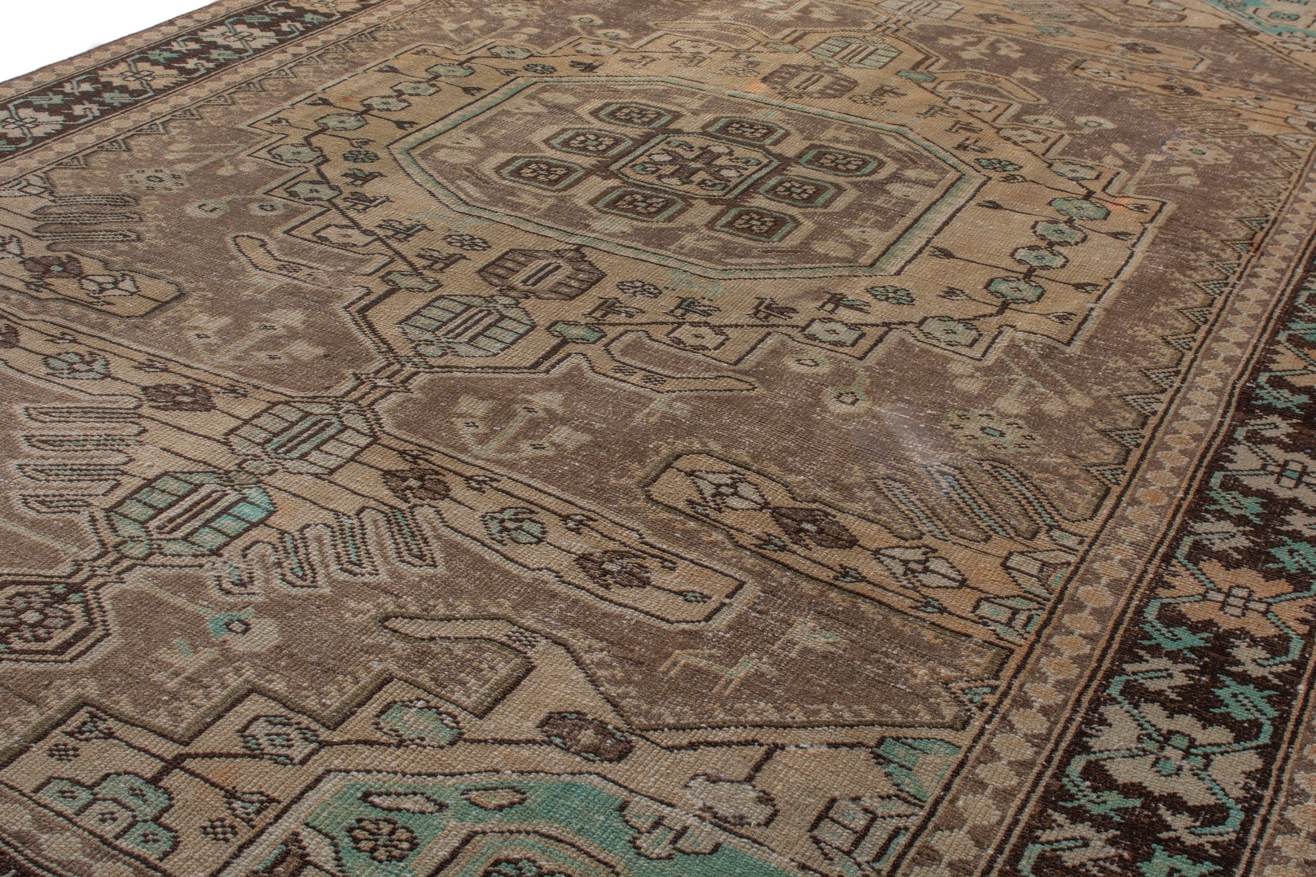Persian Bakhtiari area rug in tan and dark brown, view 8 of 20