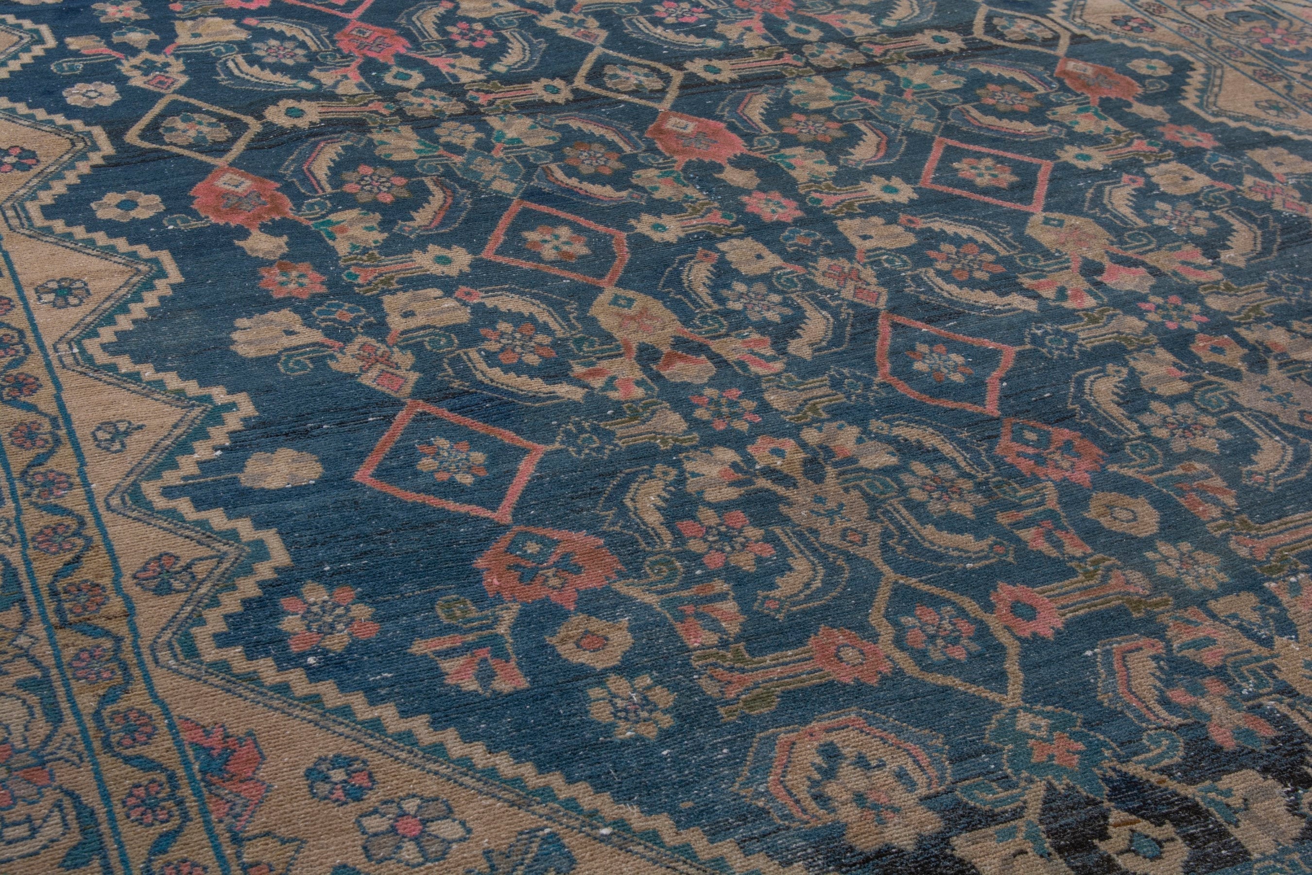 Persian Malayer area rug in navy and dusty rose, view 9 of 24