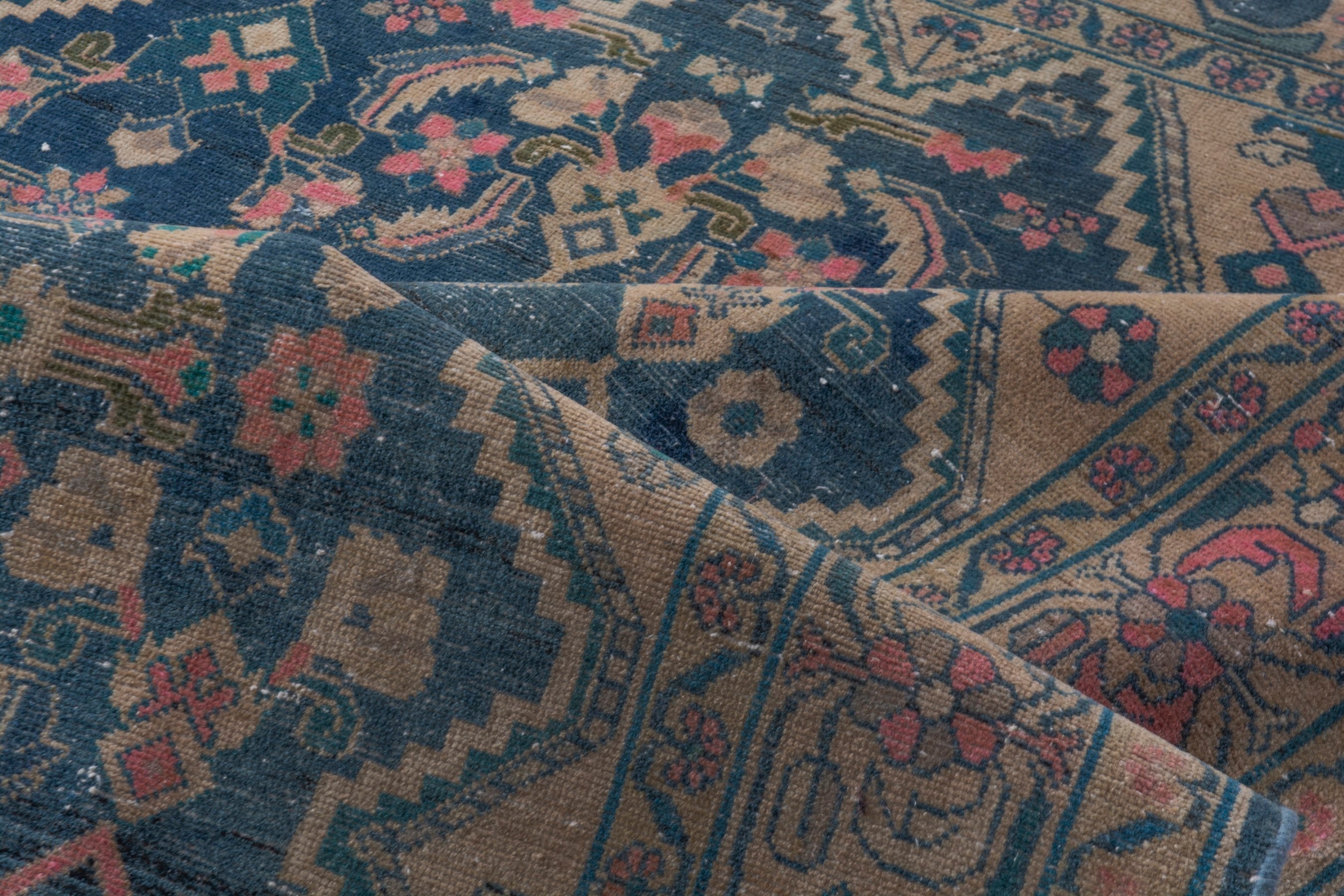 Persian Malayer area rug in navy and dusty rose, view 17 of 24