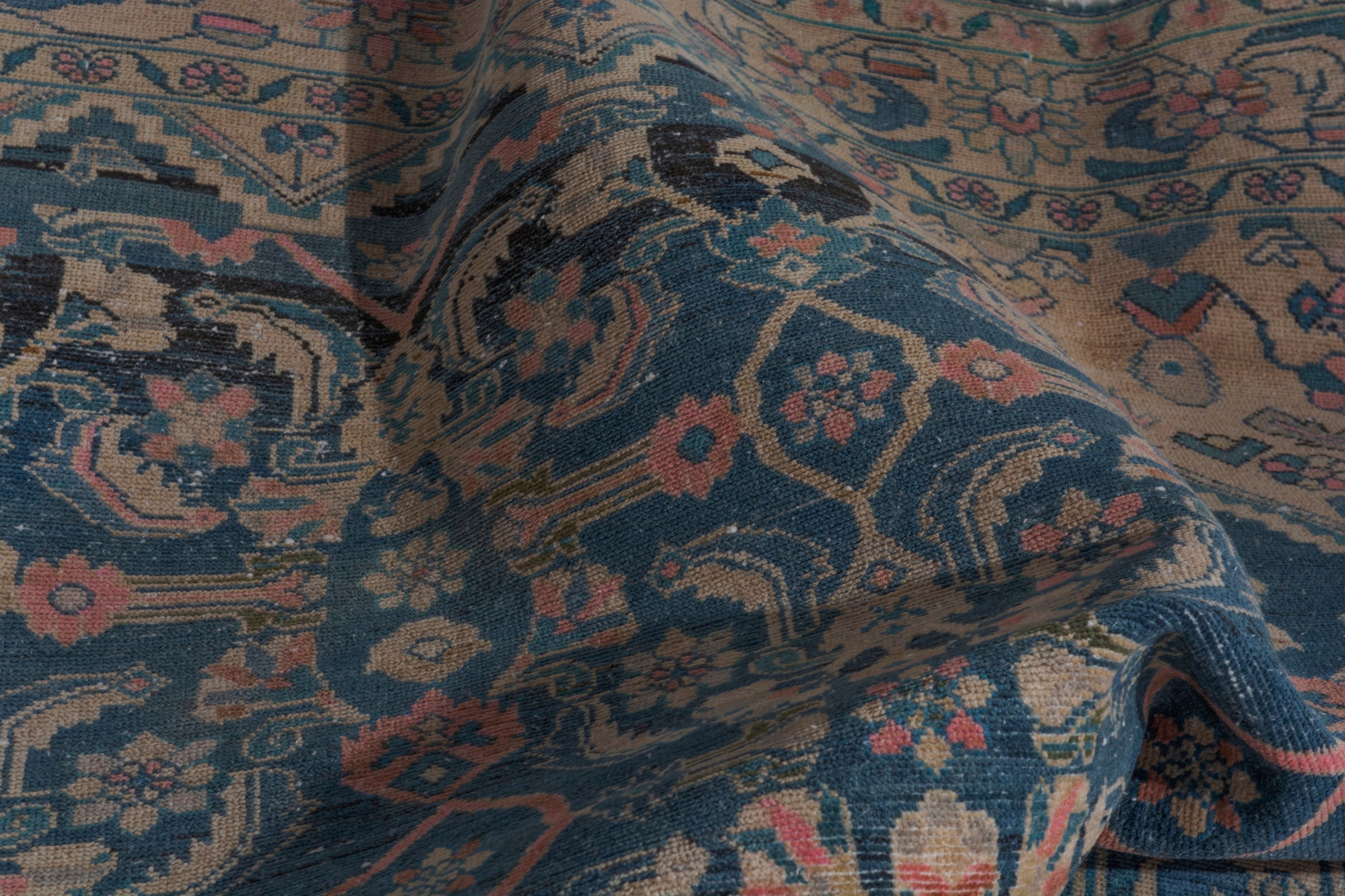 Persian Malayer area rug in navy and dusty rose, view 19 of 24