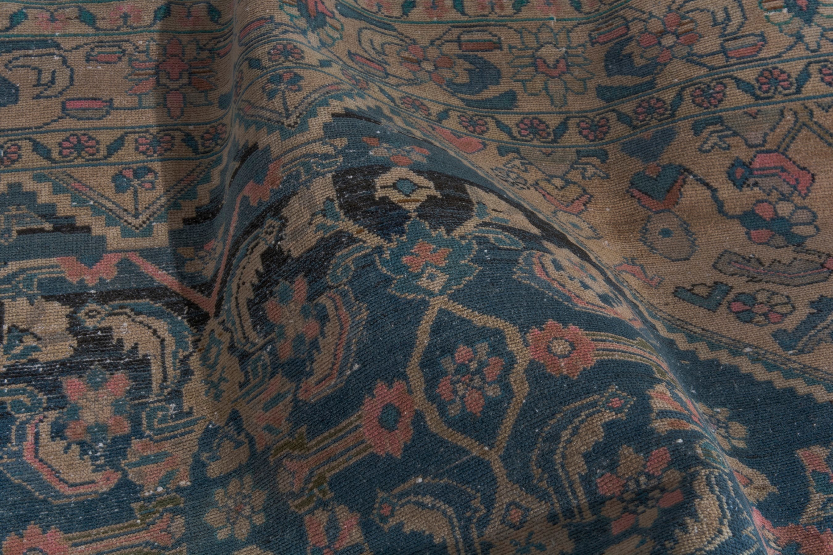 Persian Malayer area rug in navy and dusty rose, view 21 of 24