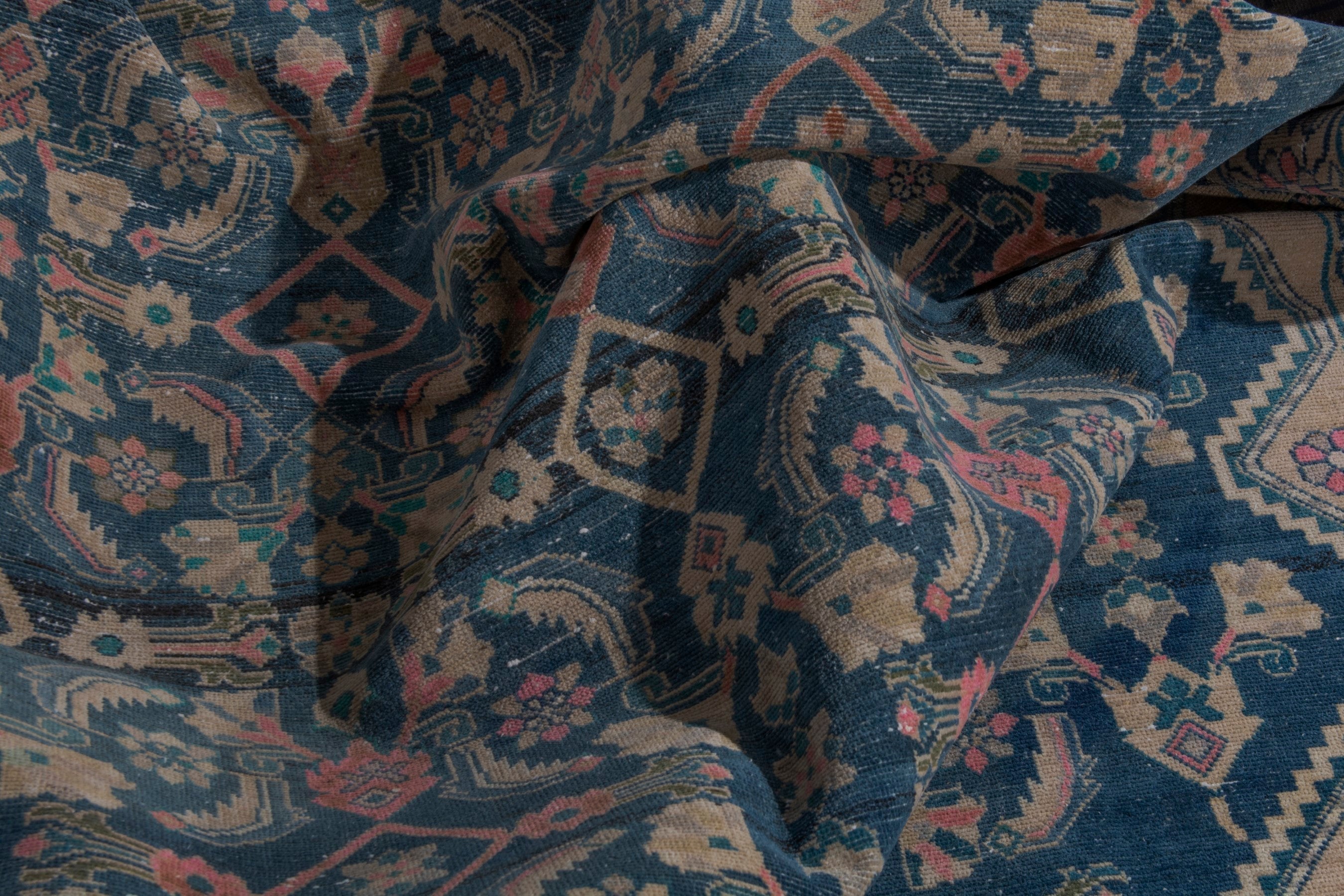 Persian Malayer area rug in navy and dusty rose, view 22 of 24