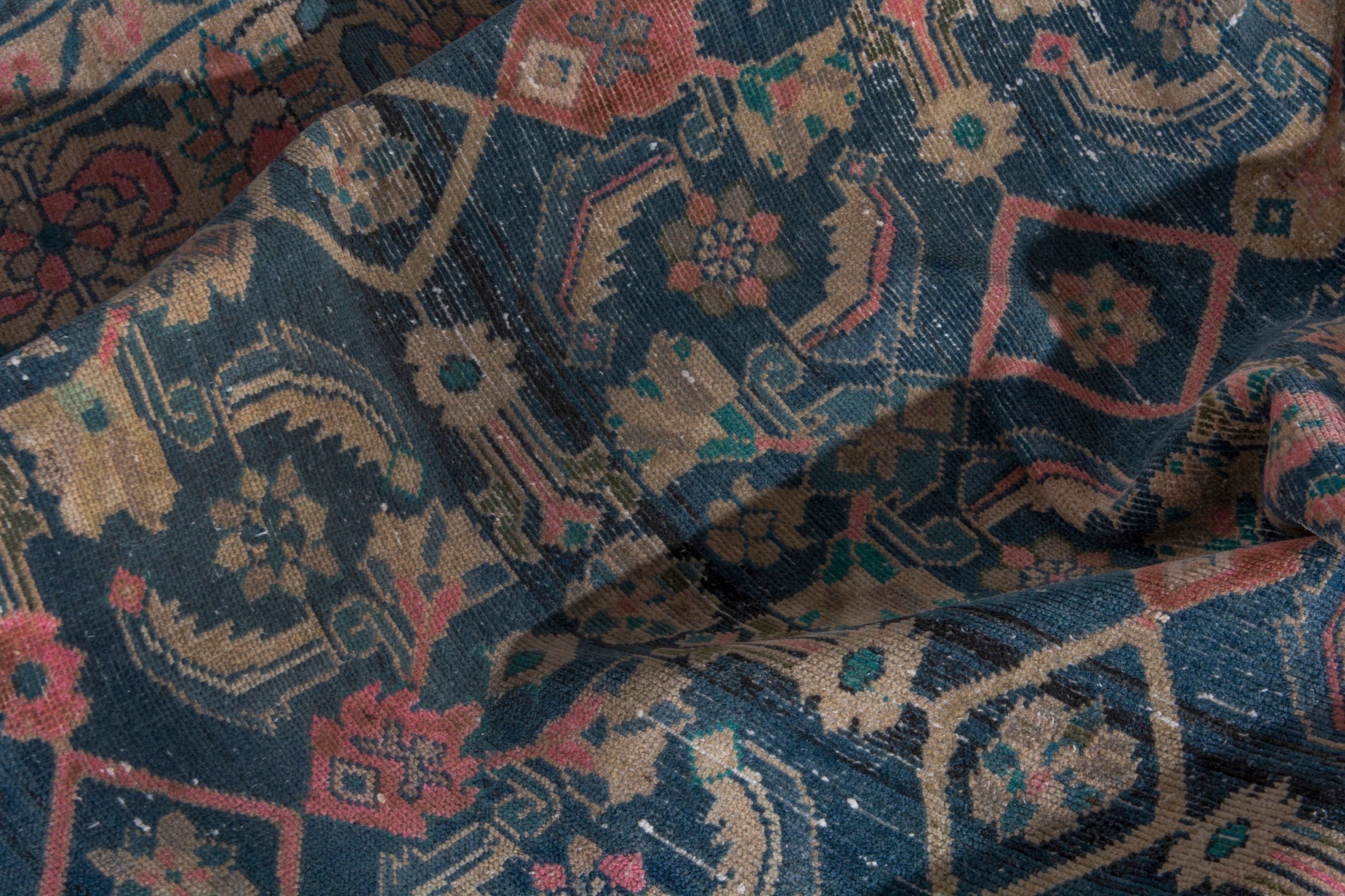 Persian Malayer area rug in navy and dusty rose, view 23 of 24