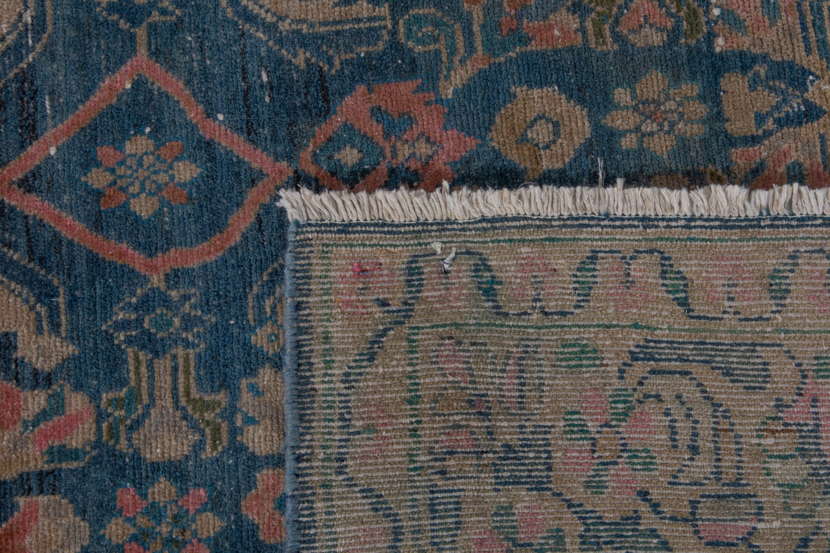 Persian Malayer area rug in navy and dusty rose, view 24 of 24