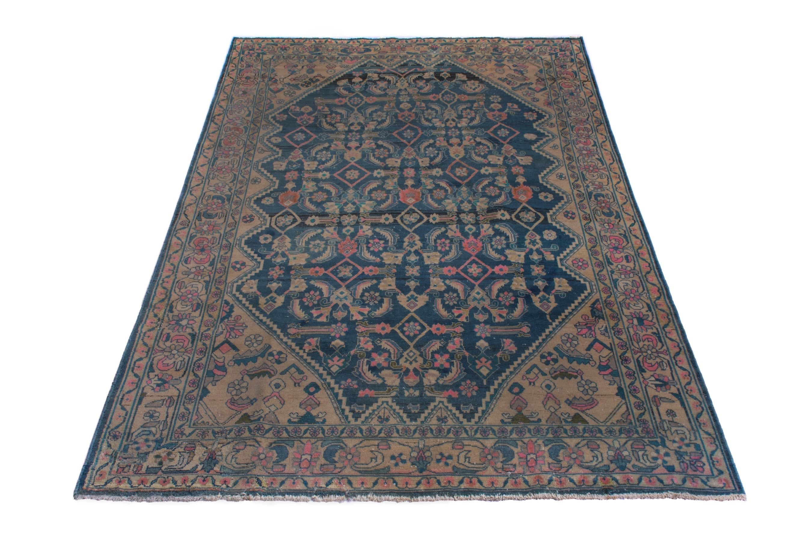 Persian Malayer area rug in navy and dusty rose, view 2 of 24