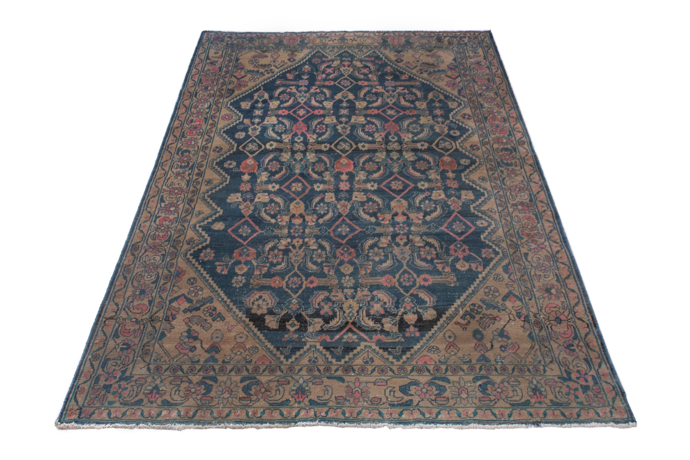 Persian Malayer area rug in navy and dusty rose, view 3 of 24