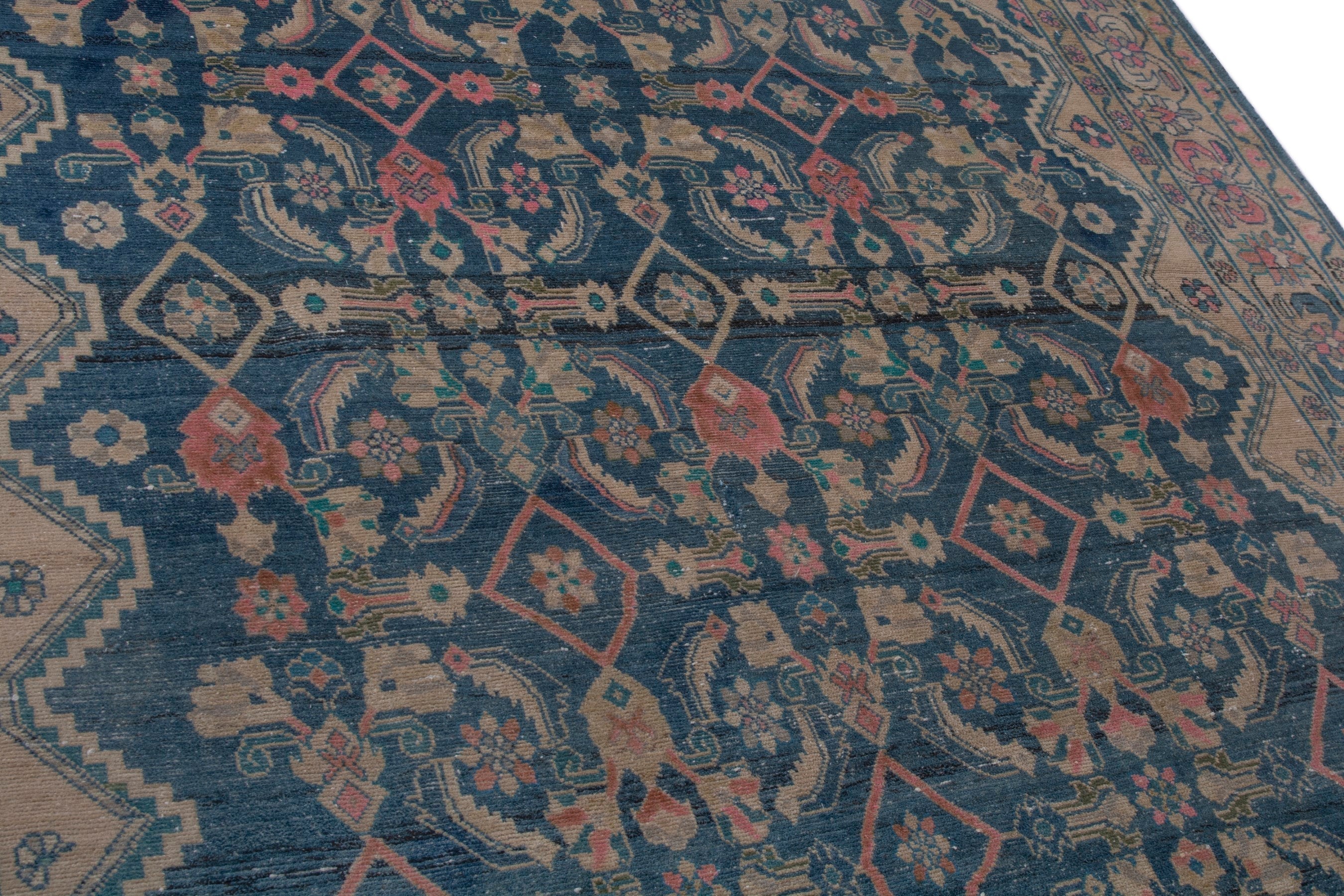 Persian Malayer area rug in navy and dusty rose, view 10 of 24