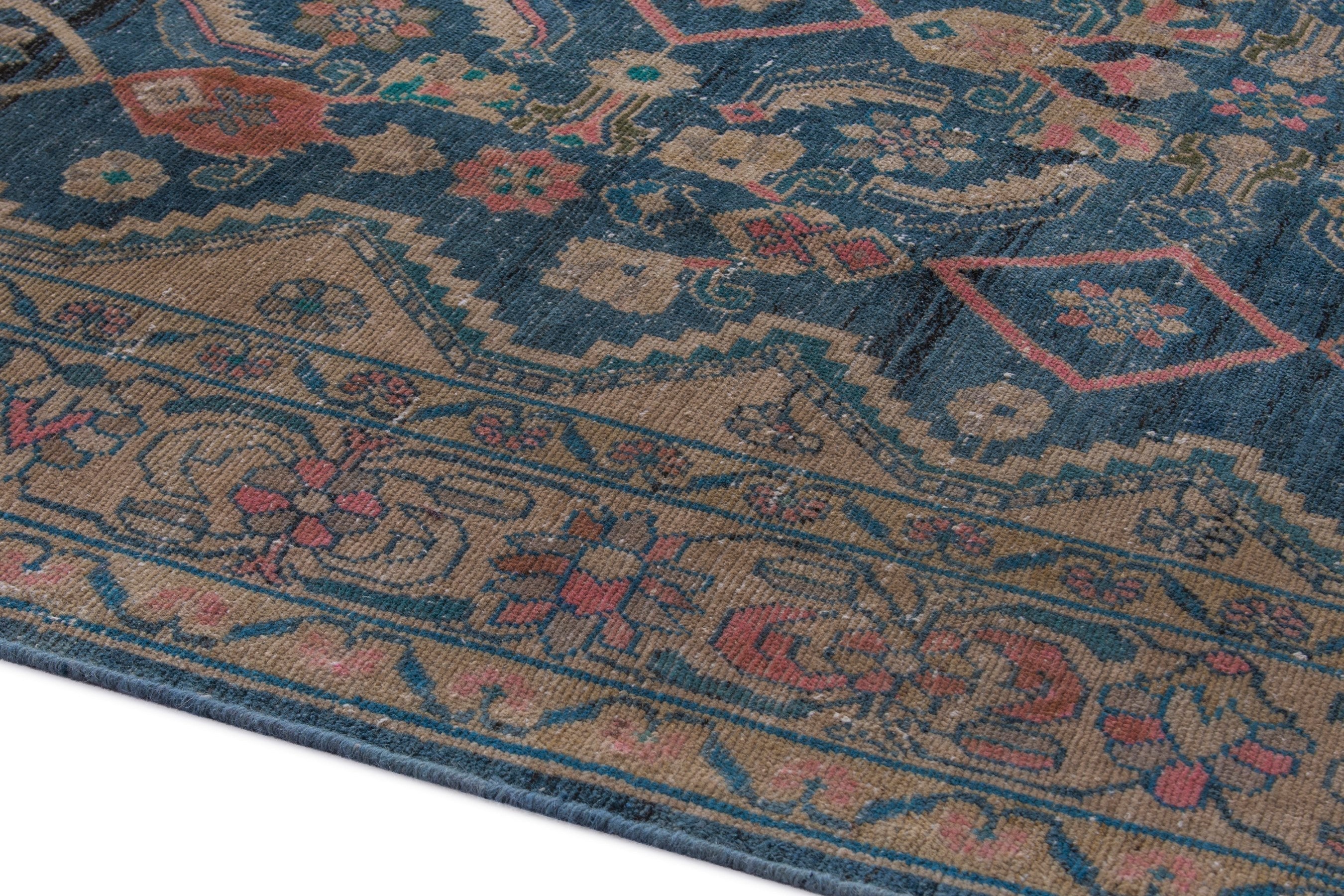Persian Malayer area rug in navy and dusty rose, view 7 of 24